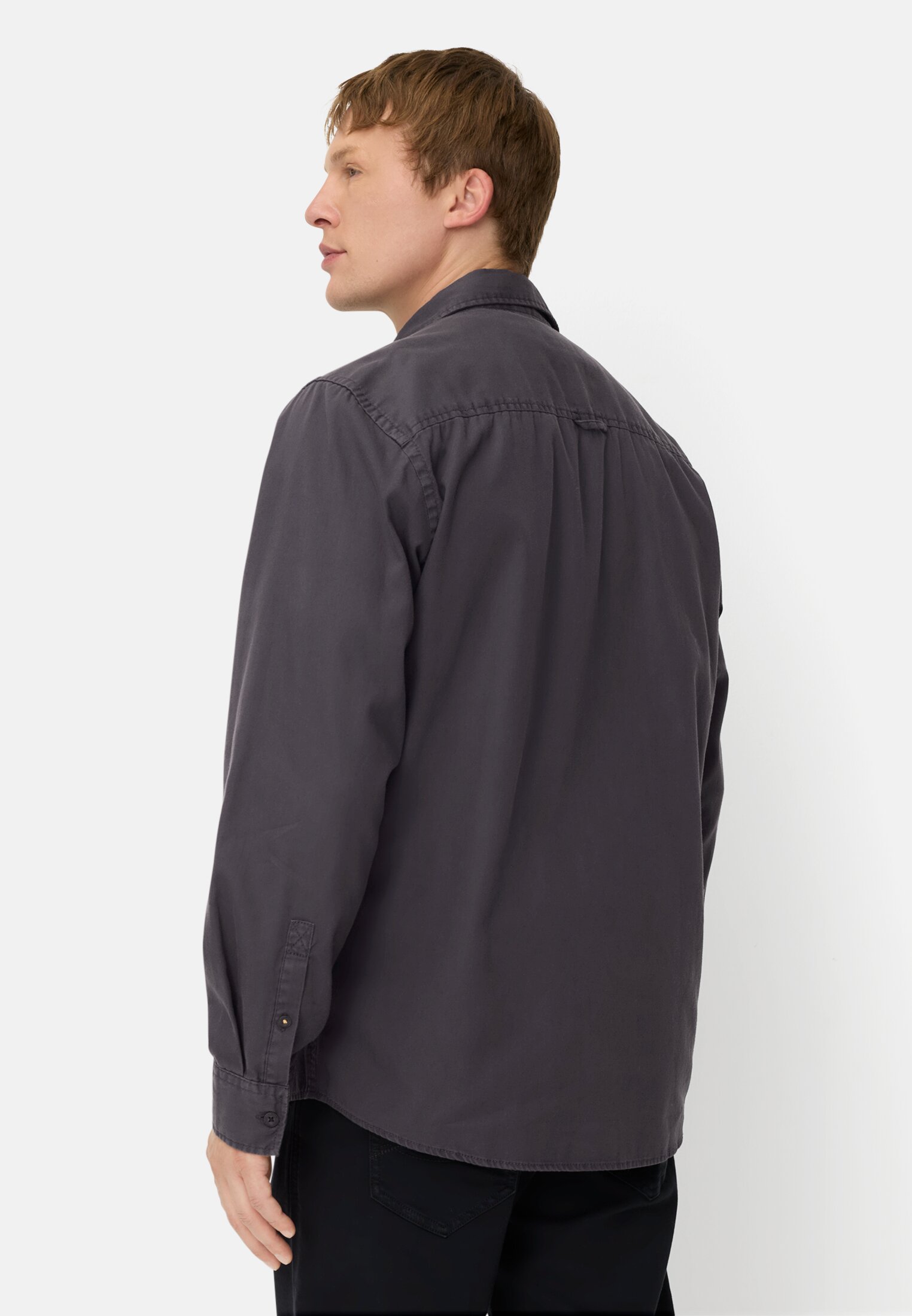 Men Long-sleeve shirt made of sturdy canvas Dark Blue worn back