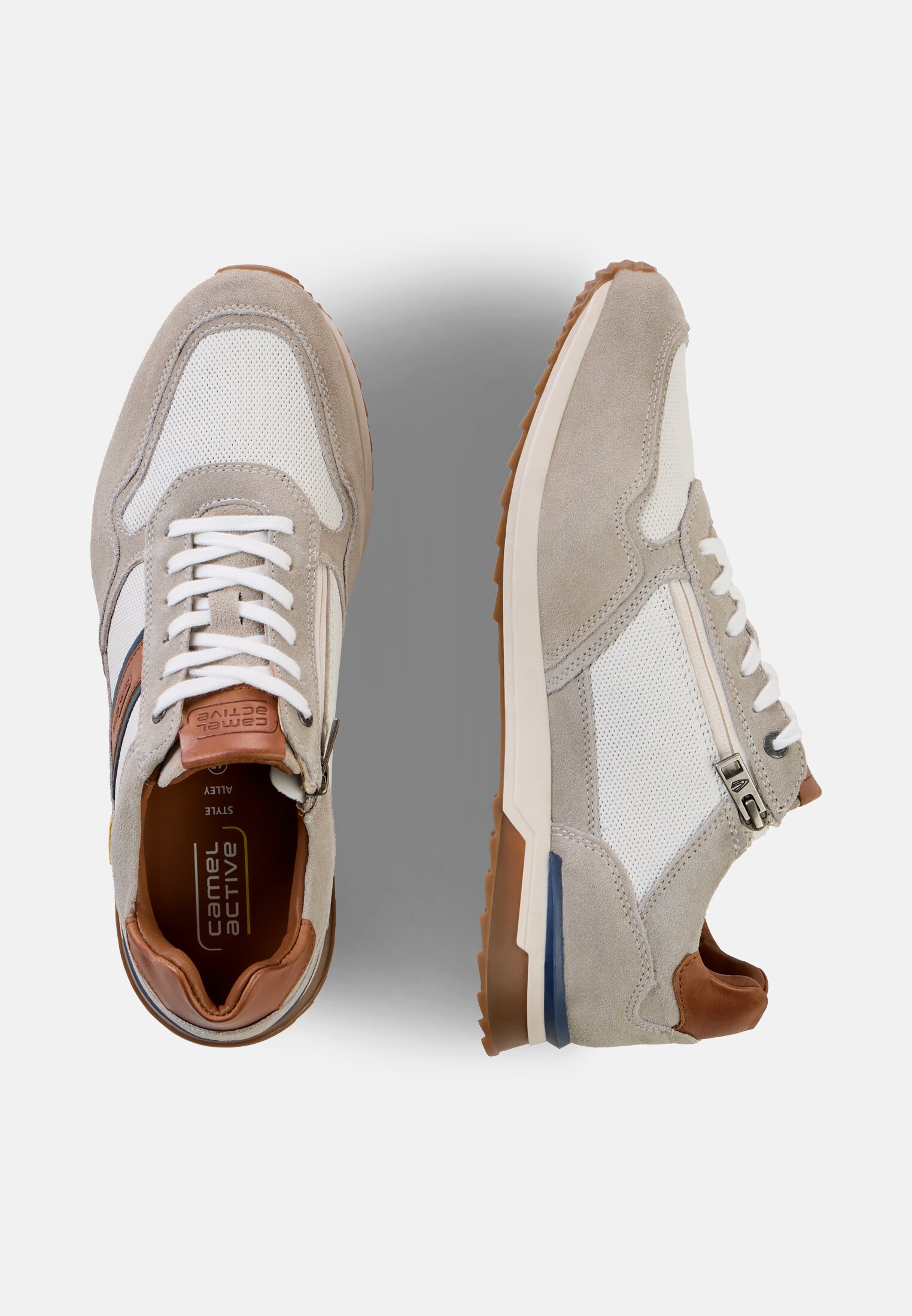 Men Sneaker with inner zipper Beige frontal top