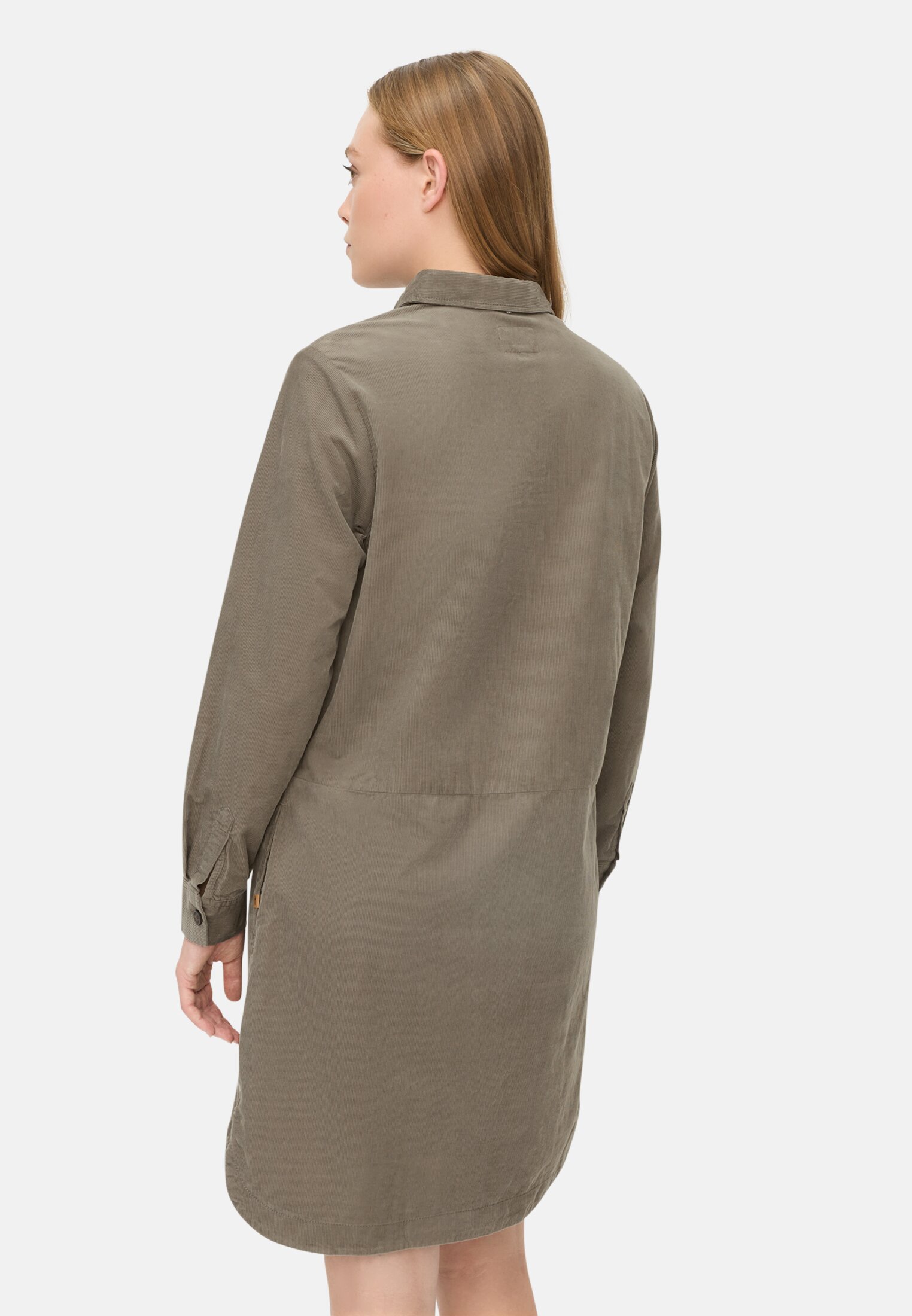 Damen Kleid aus reiner Baumwolle Graugrün getragen hinten