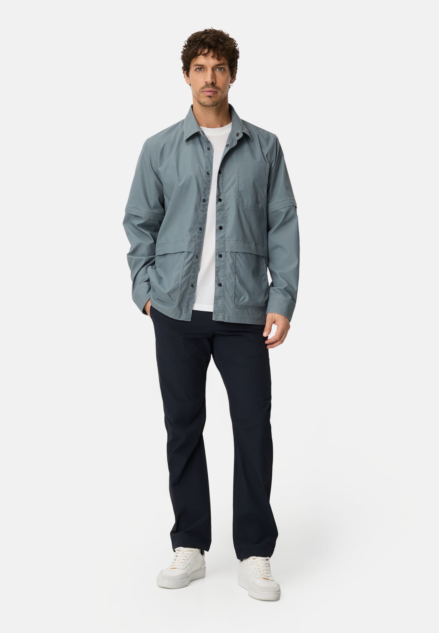 Men Overshirt with zip-off sleeves Blue worn front full body