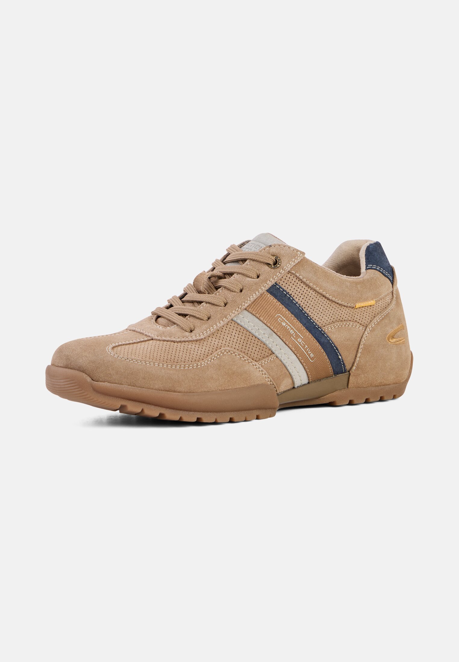 Heren Leren sneakers met klassieke vetersluiting Beige frontaal achter