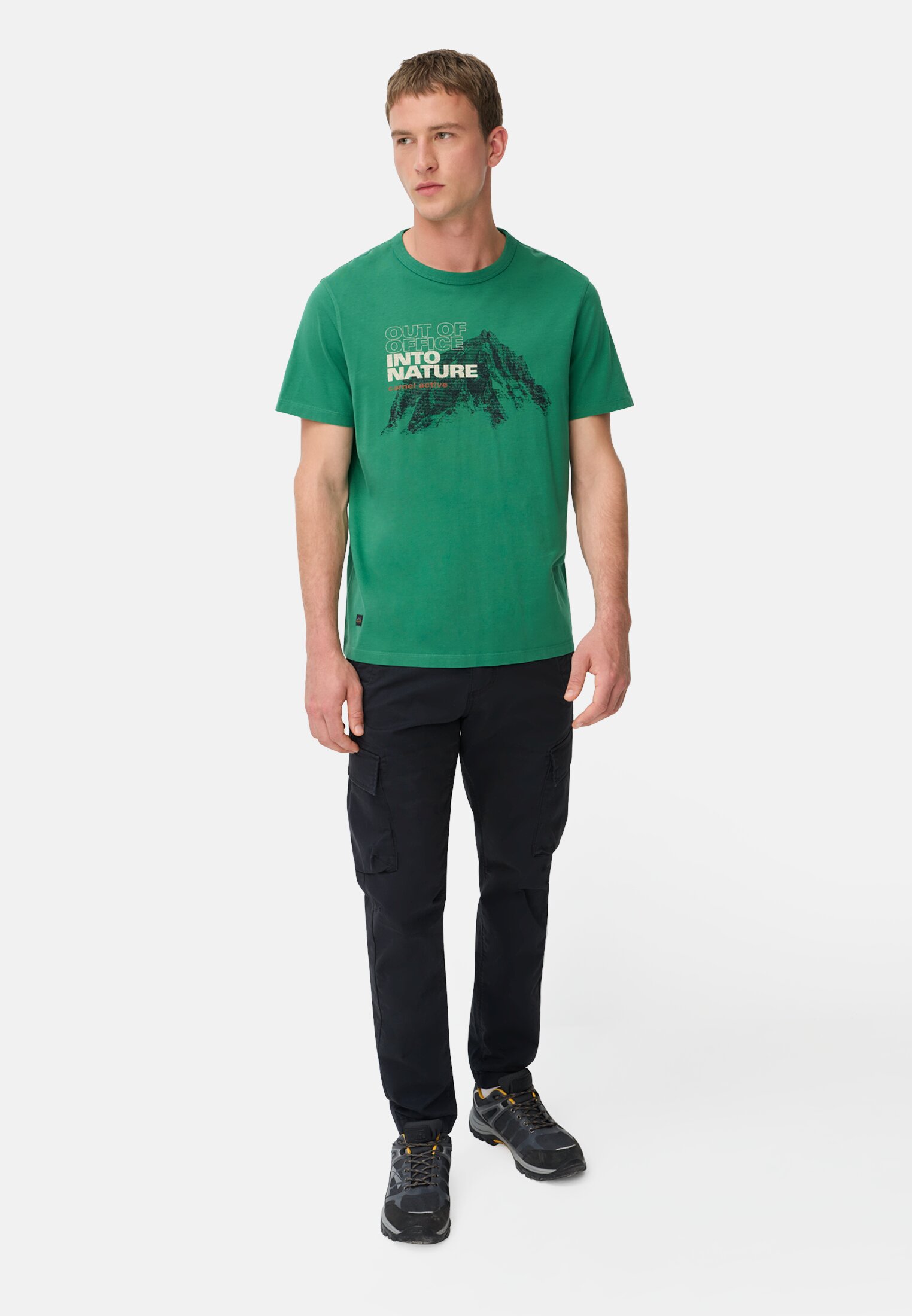 Men T-shirt made of pure cotton Fir green worn front full body