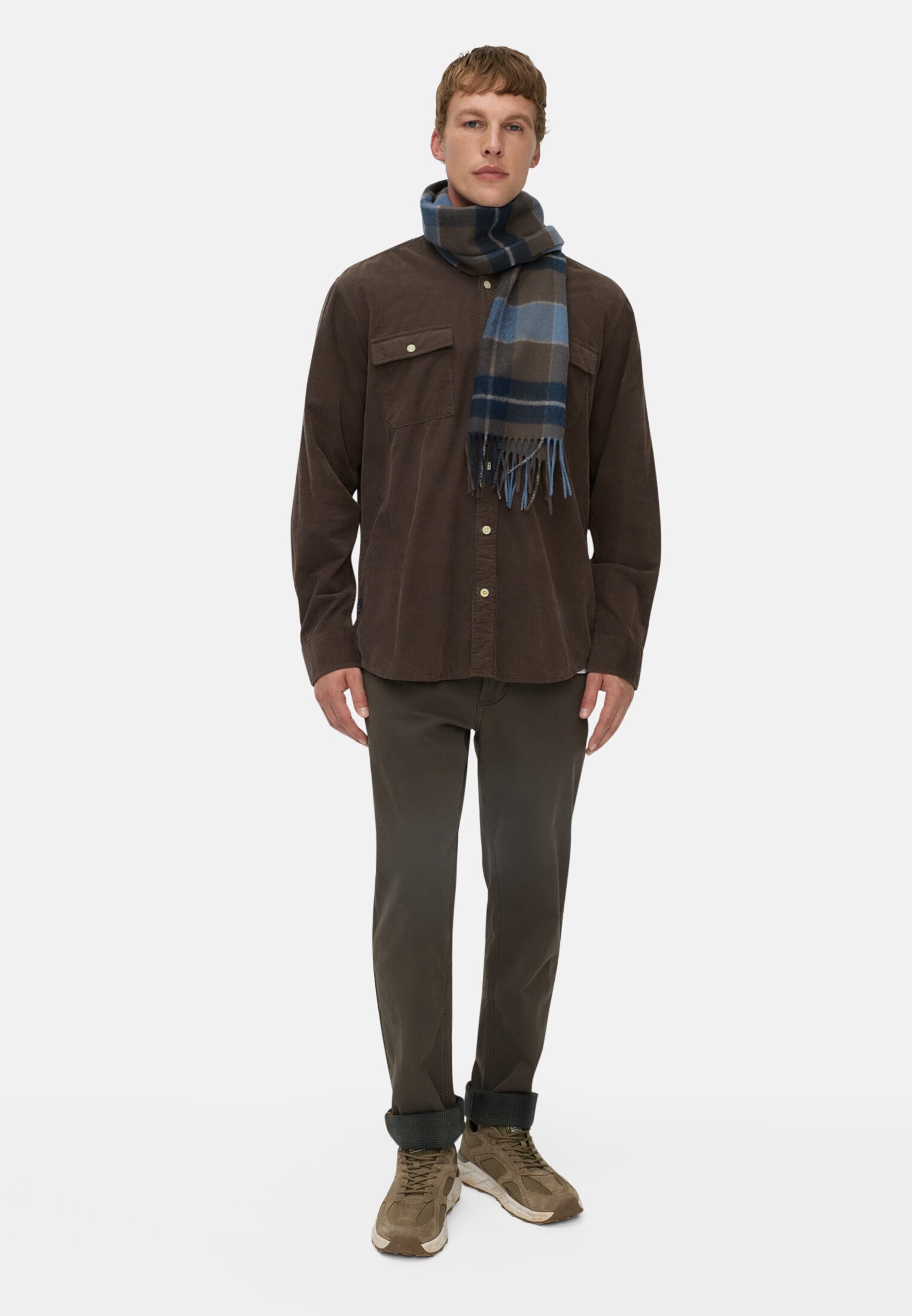 Men Long-sleeved shirt with patch pockets Dark brown worn front full body