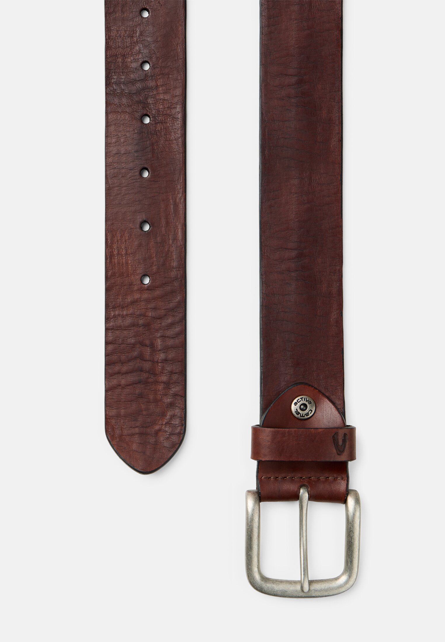Men Leather belt with adjustable details Dark brown frontal back