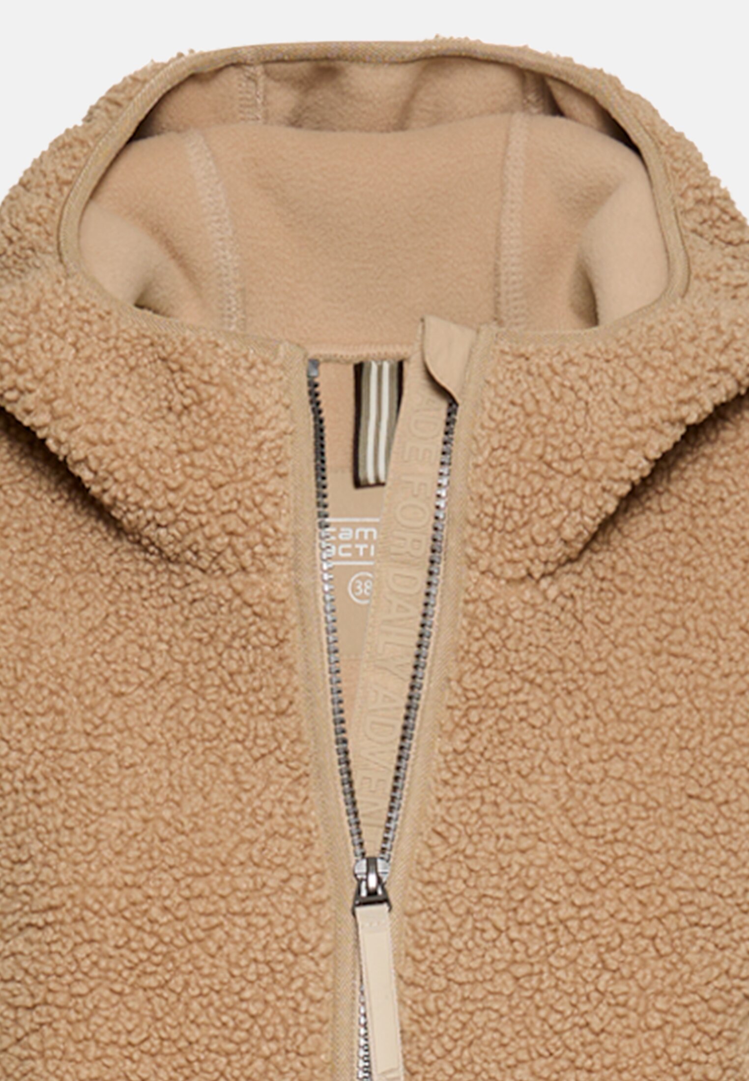 Women Teddy coat with 2-way zipper Sand front close