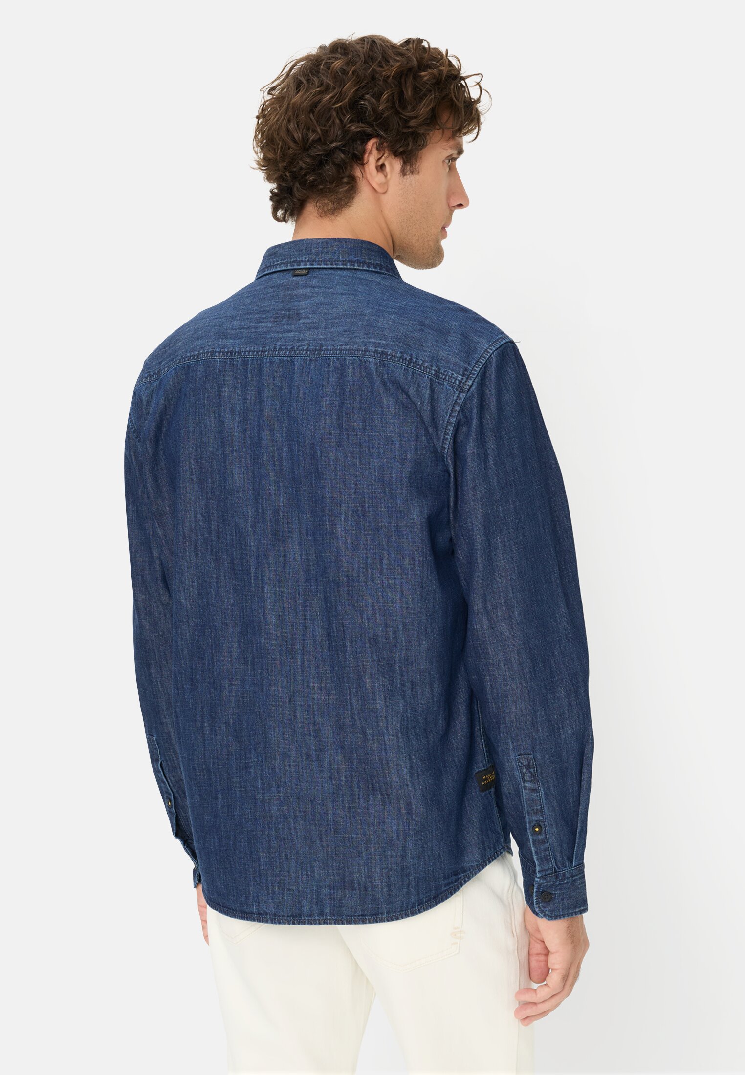 Heren Overhemd met lange mouwen in spijkerlook Donker blauw gedragen achter