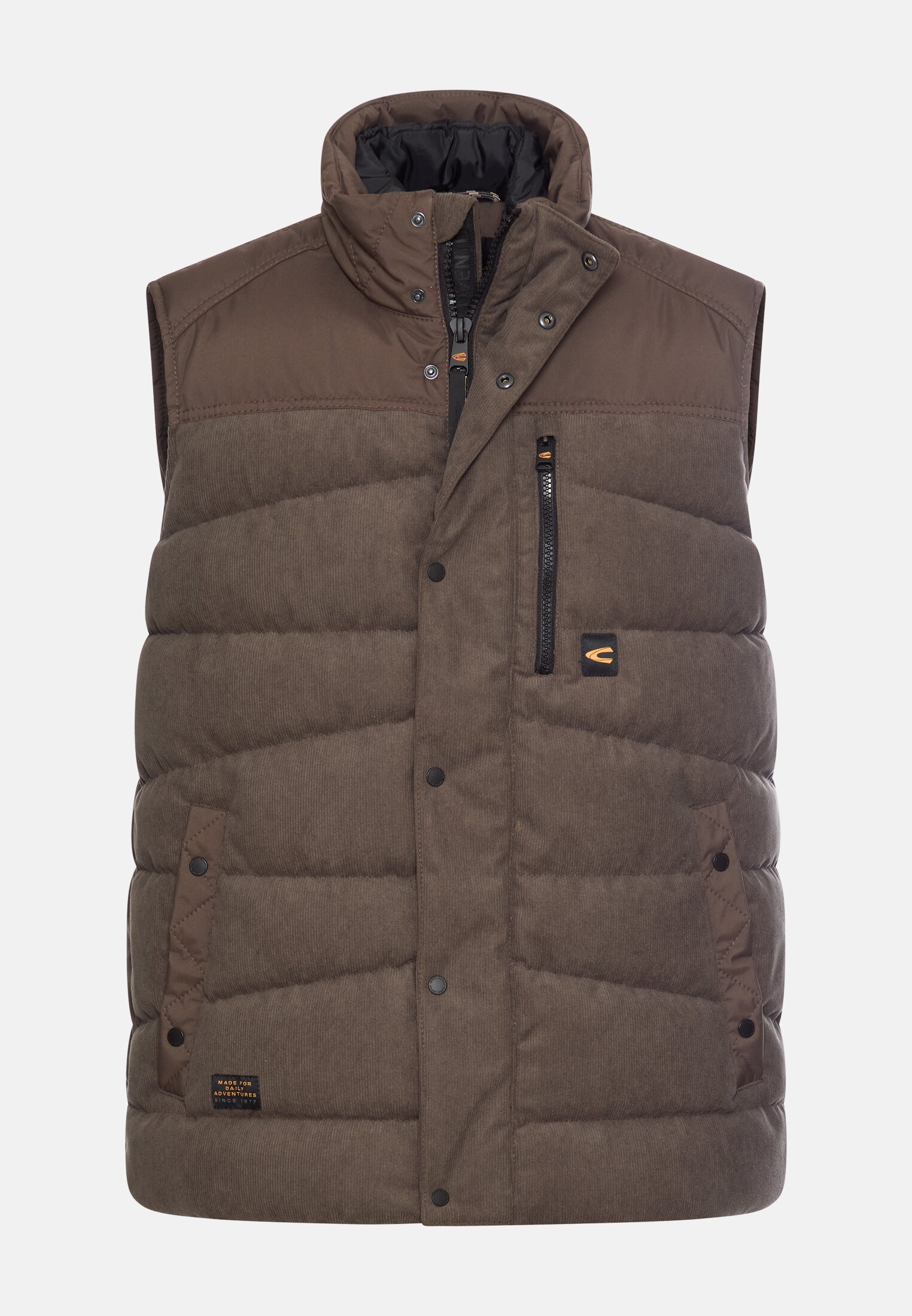 Men Lined corduroy vest with interior pockets Dark Brown frontal front