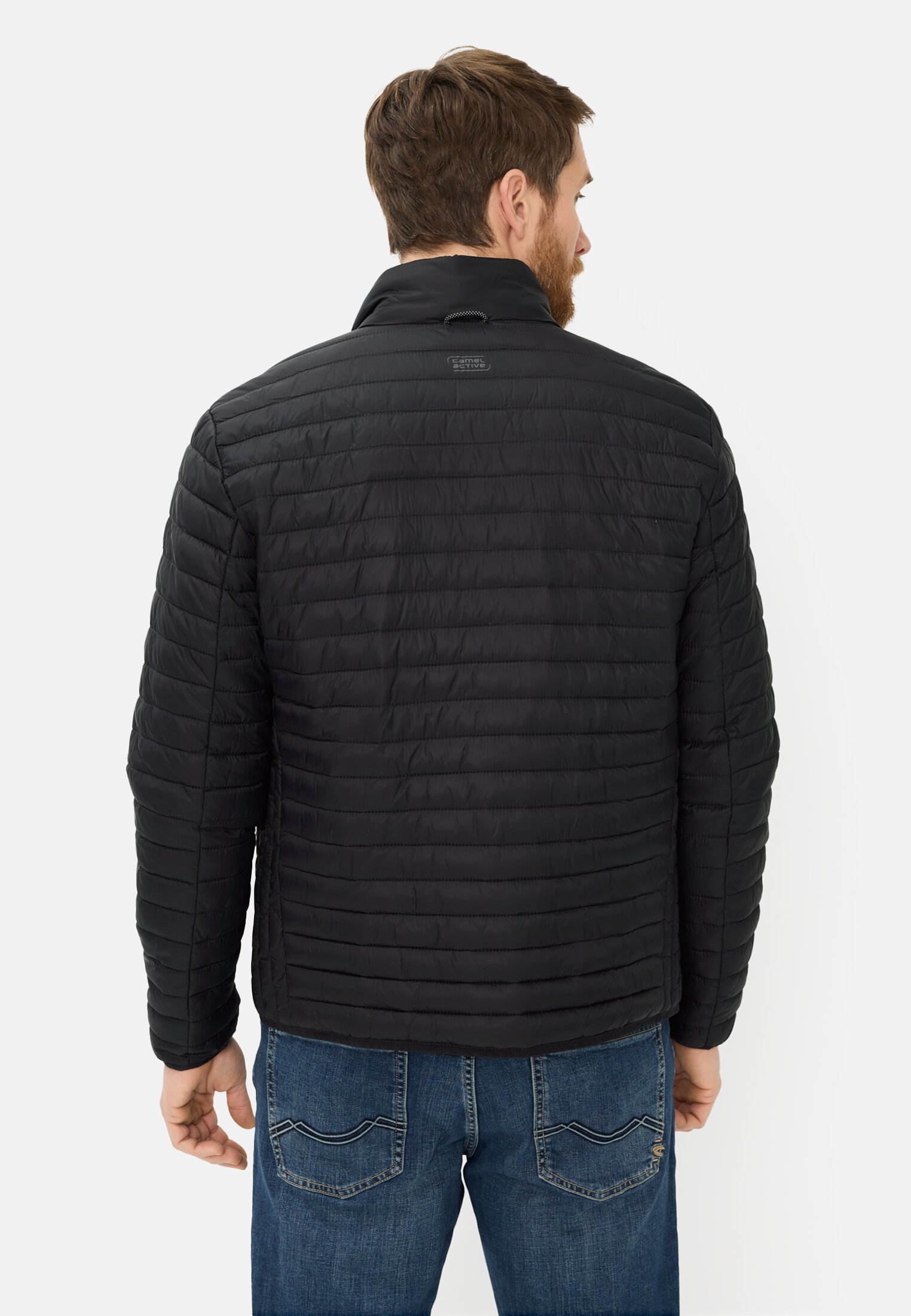 Heren Steppjas met waterafstotende functie Zwart gedragen achter