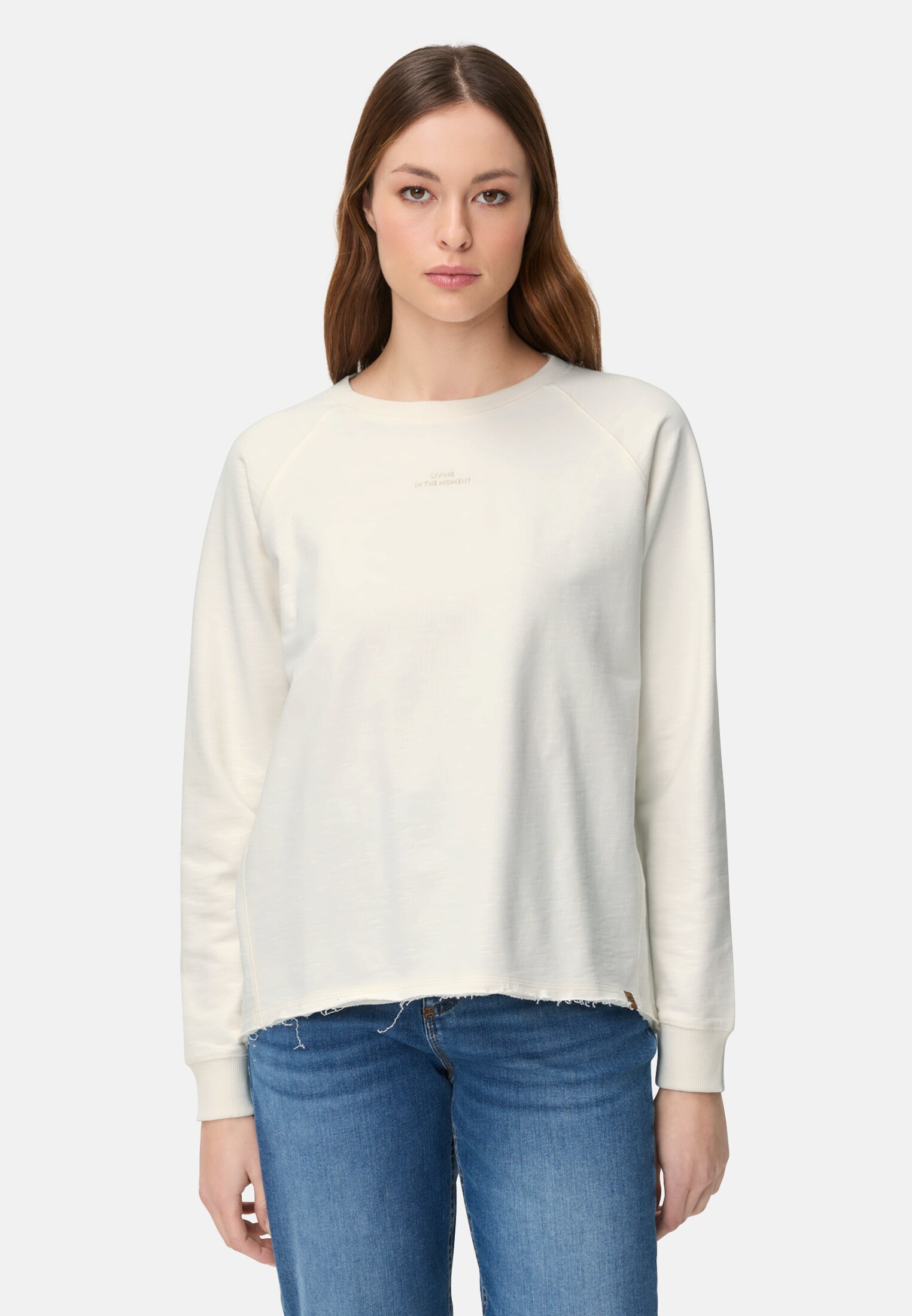 Vrouwen Sweatshirt met ronde hals gemaakt van puur katoen Melkwit gedragen voor