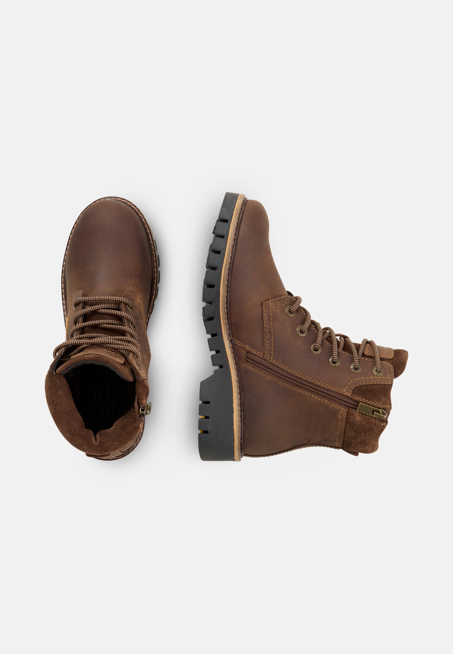 Damen Schnürstiefel mit Profilsohle Braun frontal oben