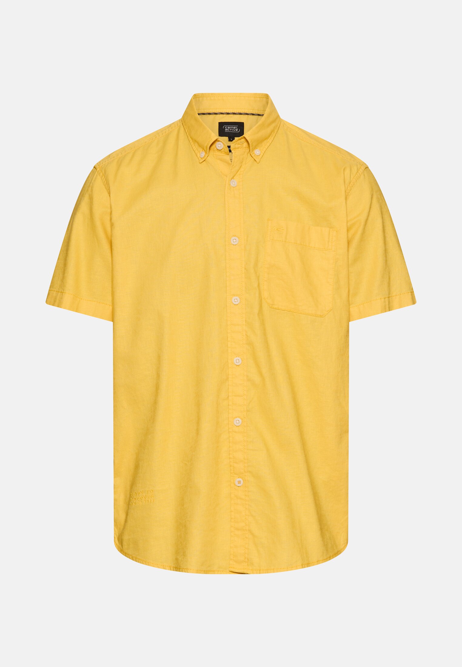 Heren Korte mouwen shirt van linnenmix Zonnegeel frontaal voor