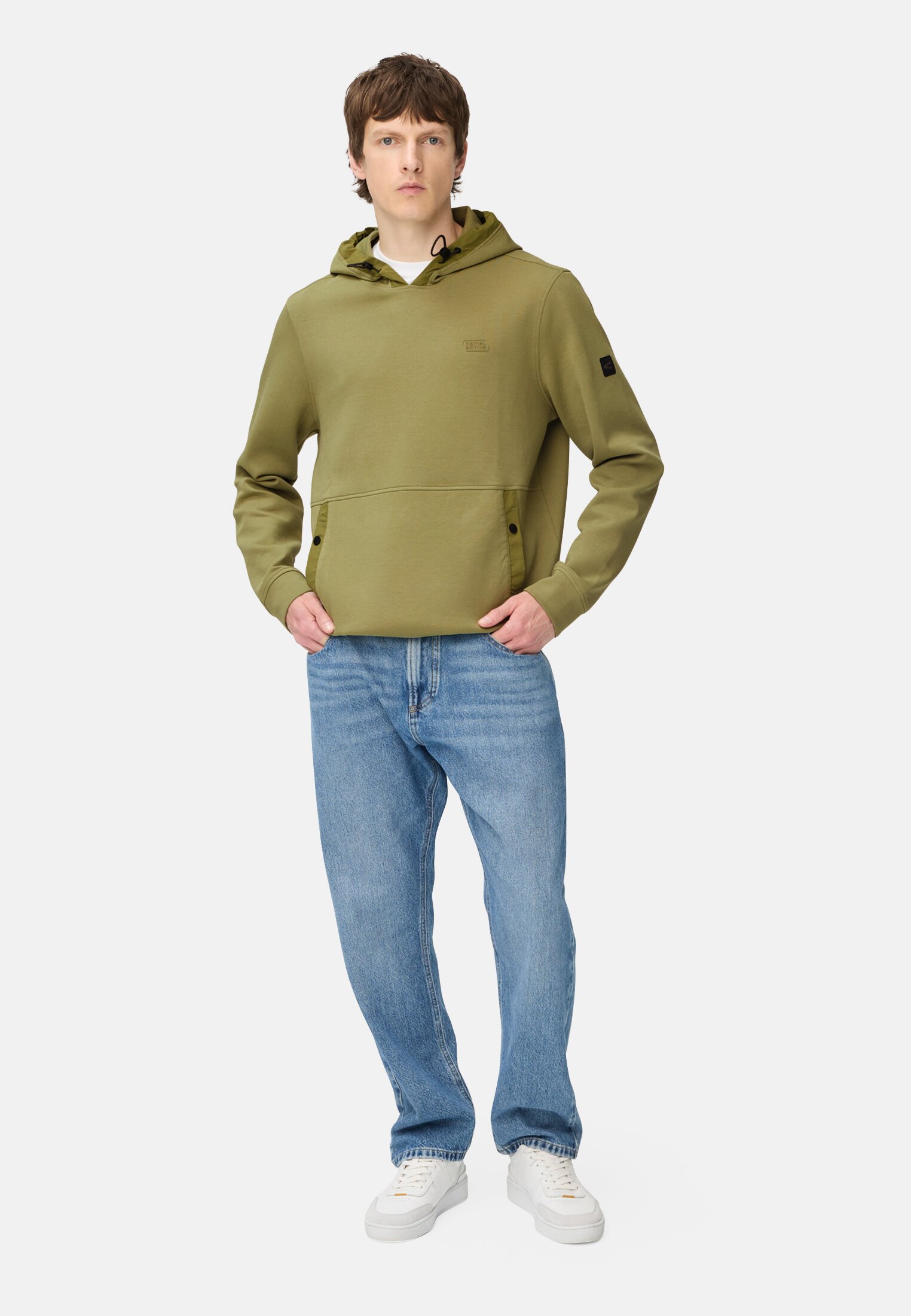 Herren fleXXXactive® Hoodie mit verstellbarer Kapuze Moosstein getragen vorne Ganzkörper