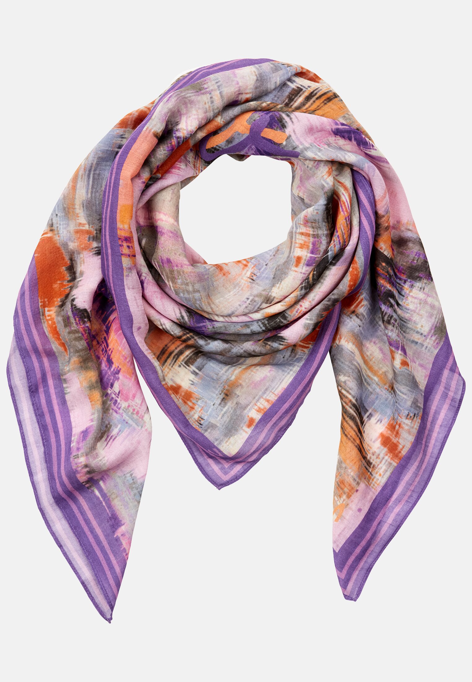 Women Scarf in pure cotton Purple-orange frontal front