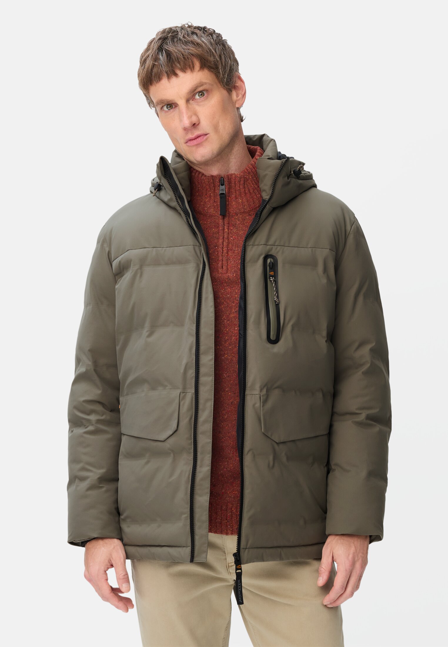 Herren teXXXactive® Funktionsjacke mit versiegelten Nähten Khaki getragen vorn