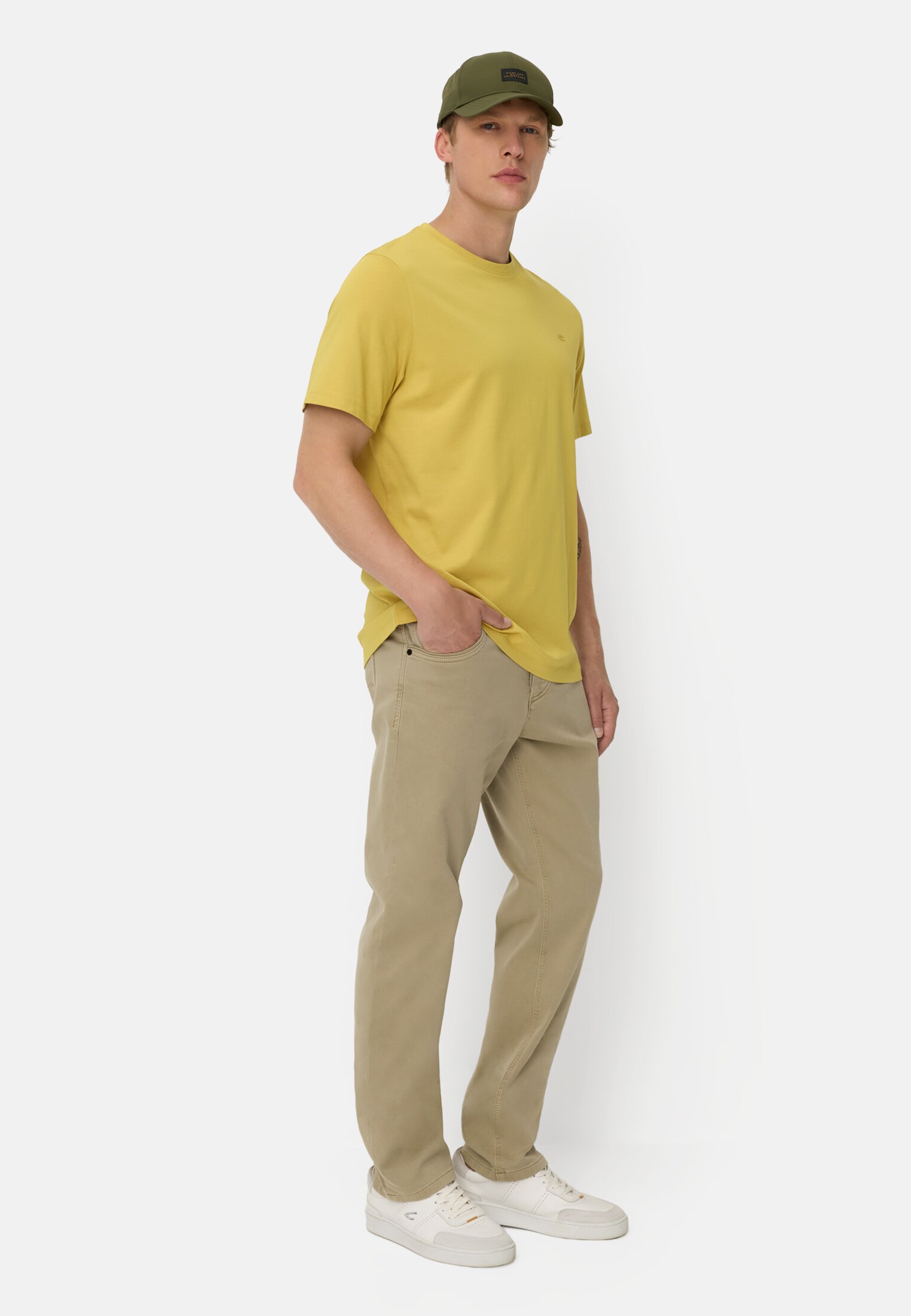 Men FleXXXactive© T-shirt with 4-way stretch Yellow worn front full body