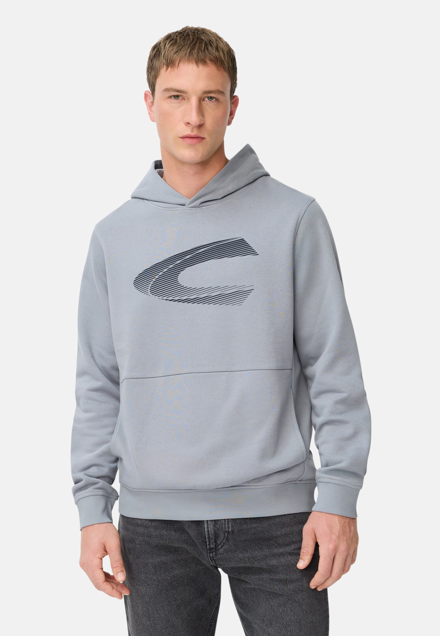 Herren Hoodie aus Baumwollmix Steinblau getragen vorn