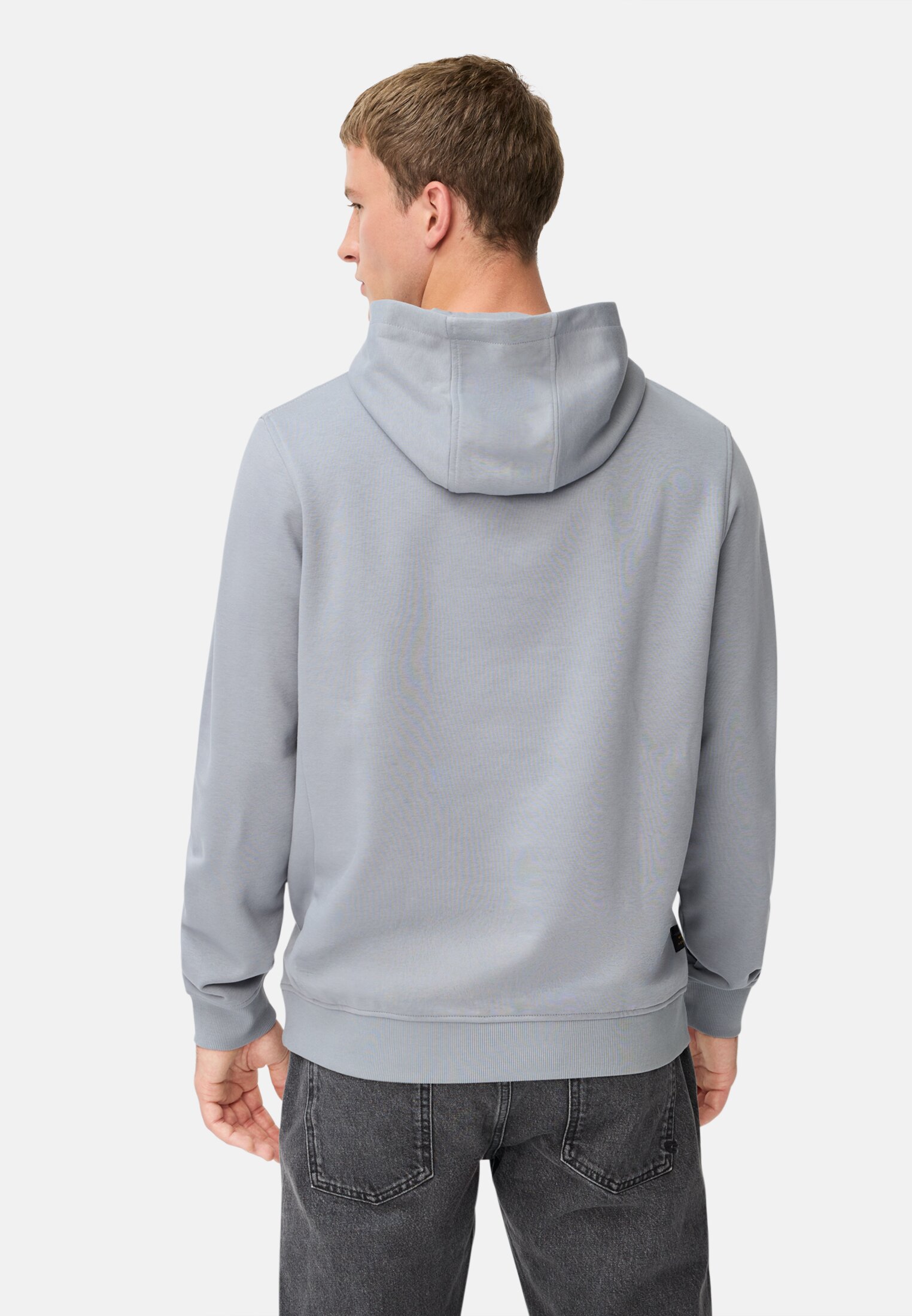 Herren Hoodie aus Baumwollmix Steinblau getragen hinten