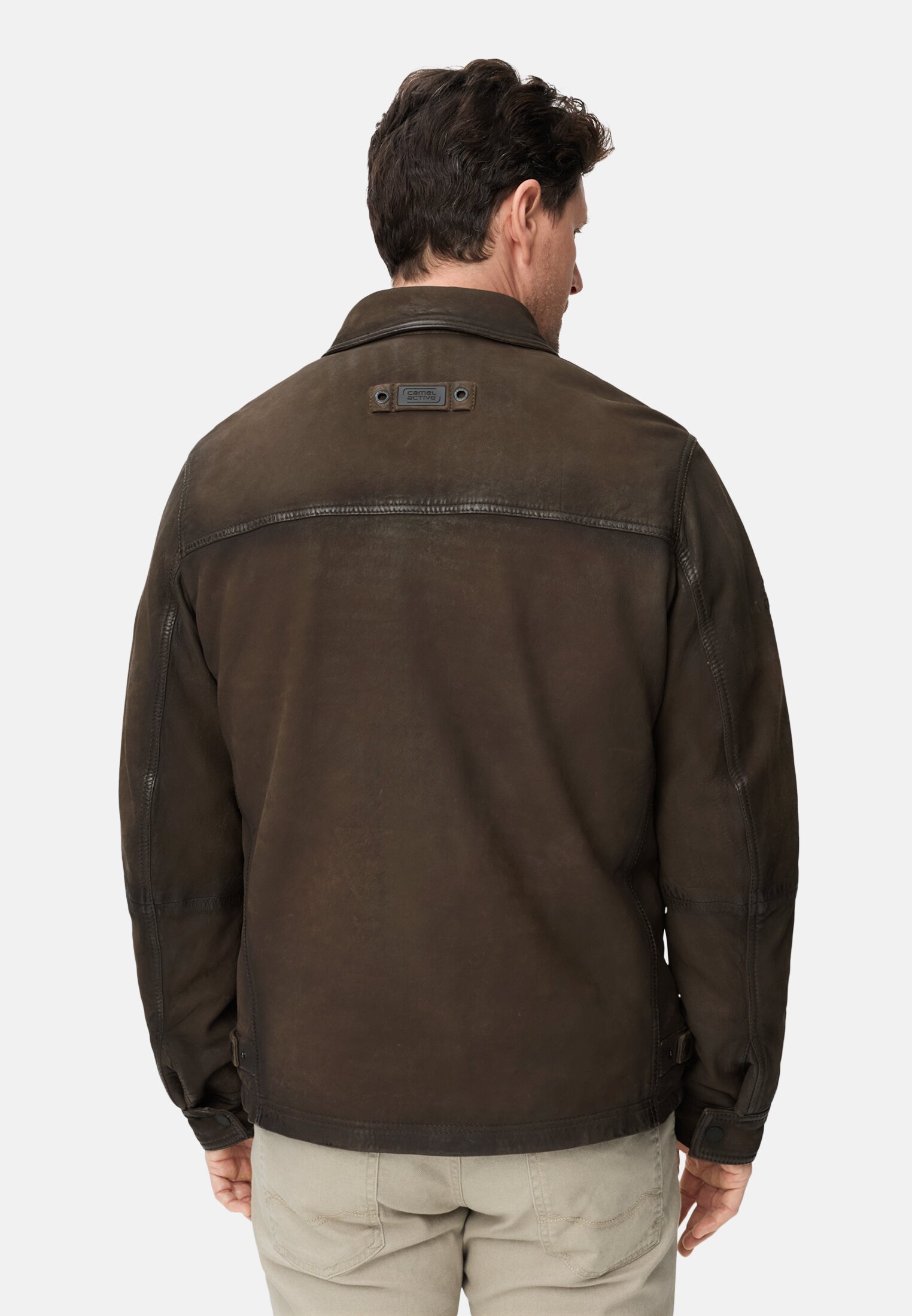 Men Leather jacket with inside pockets Brown worn back