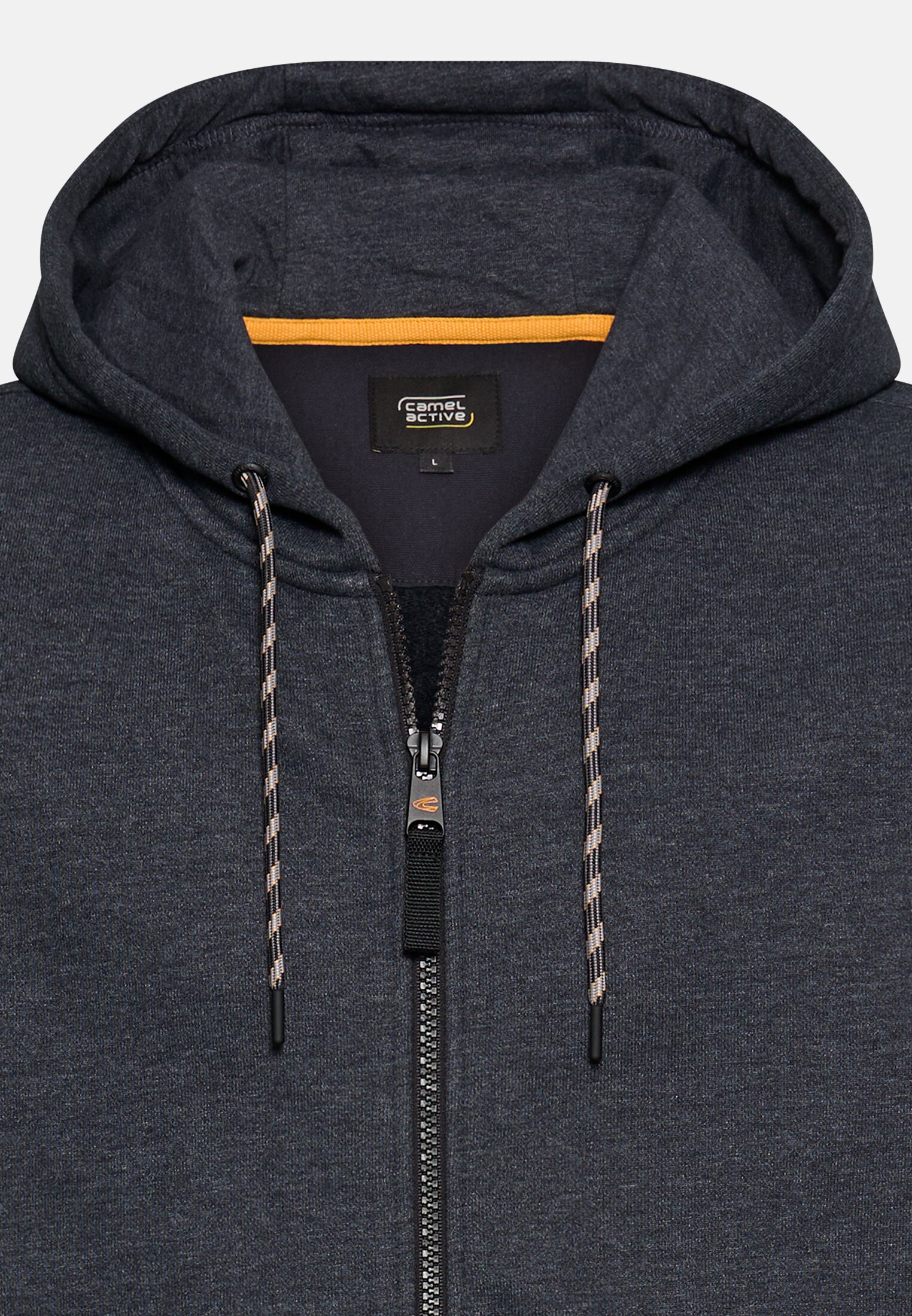 Herren Kapuzenjacke mit verstellbarem Kordelzug Navyblau vorne nah