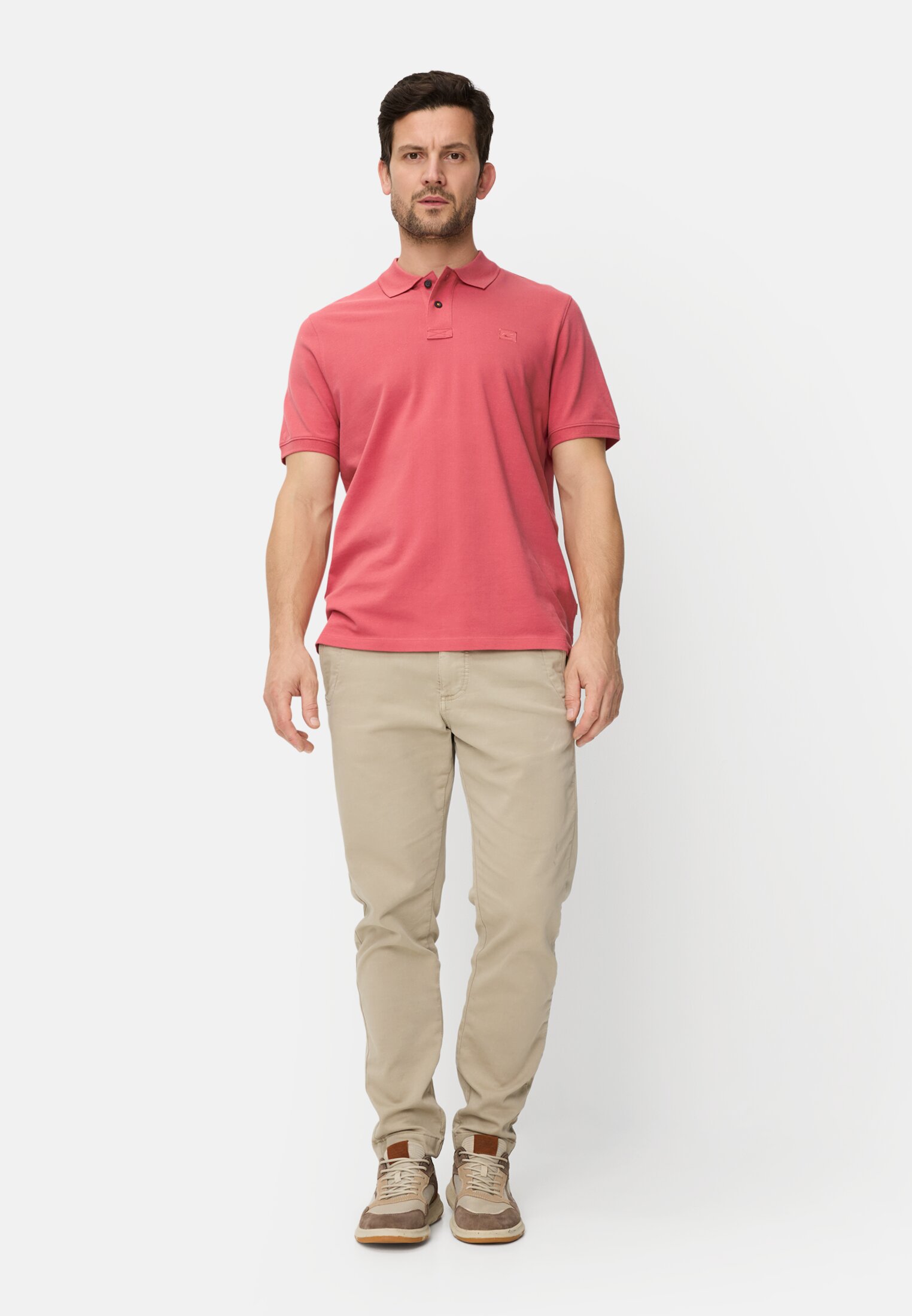 Heren Poloshirt met korte knoopsluiting Rood gedragen voor lichaam compleet