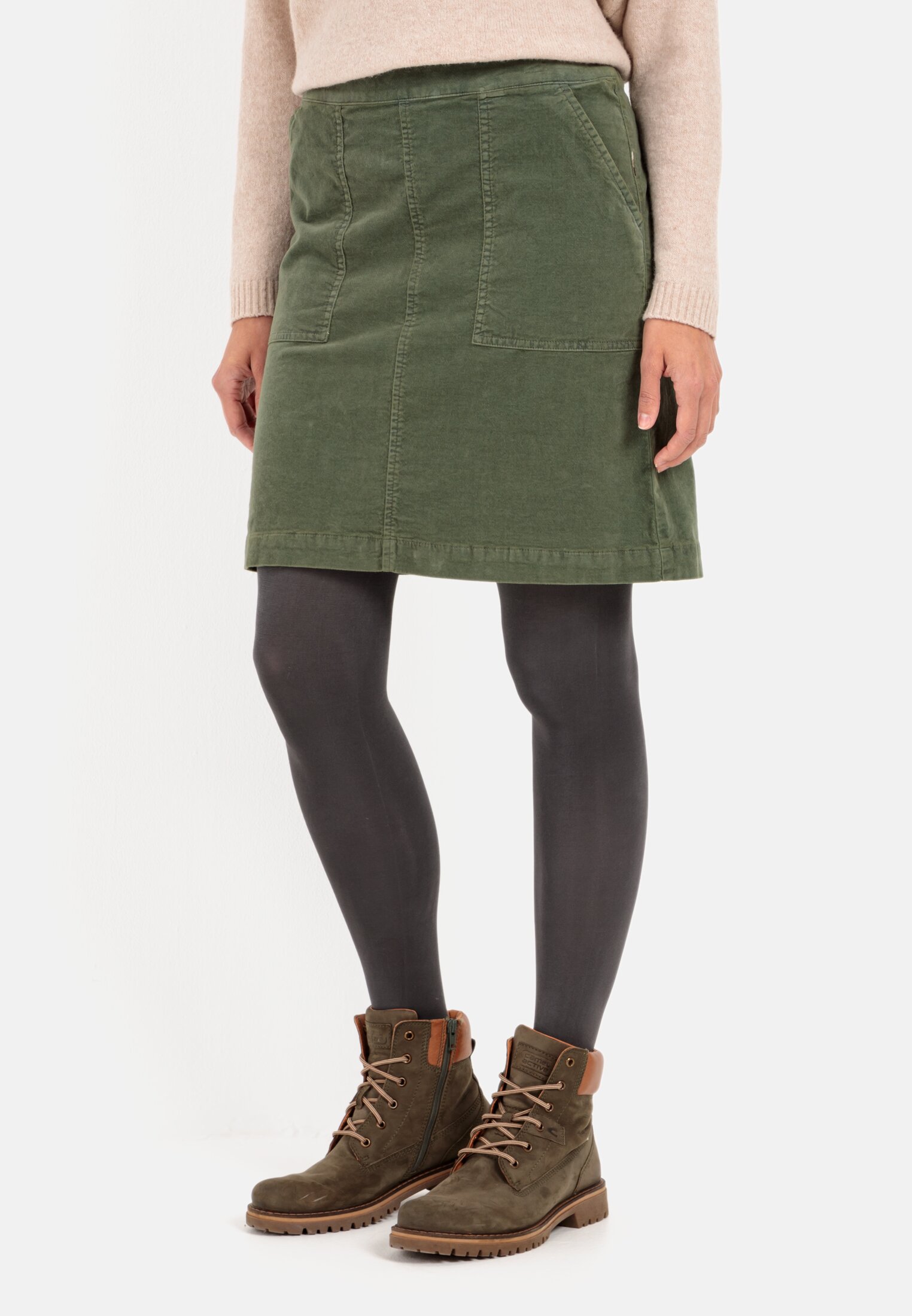 Women Slim Fit skirt in Velvet Green worn front