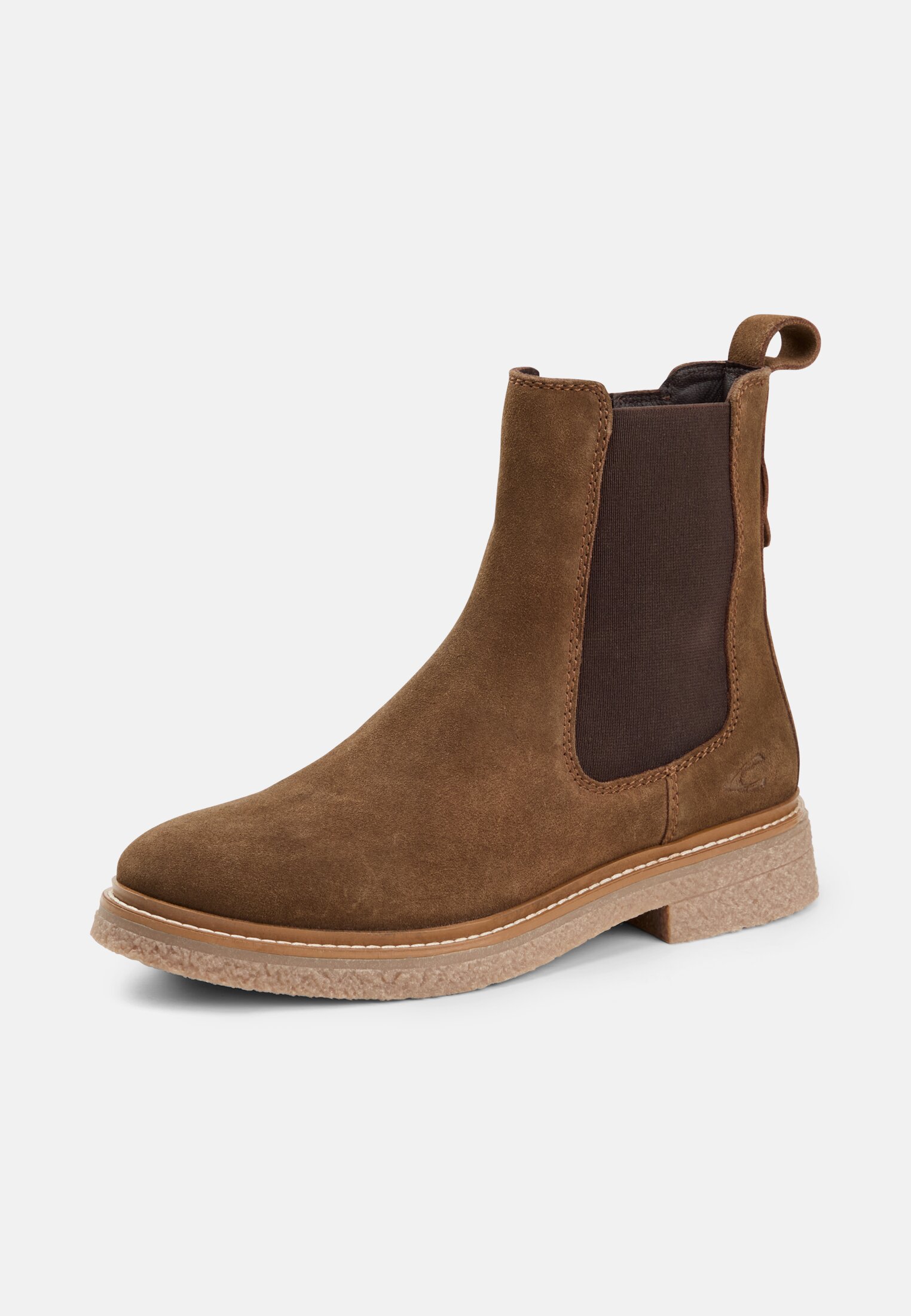 Damen Chelsea Boot aus Veloursleder Braun frontal hinten