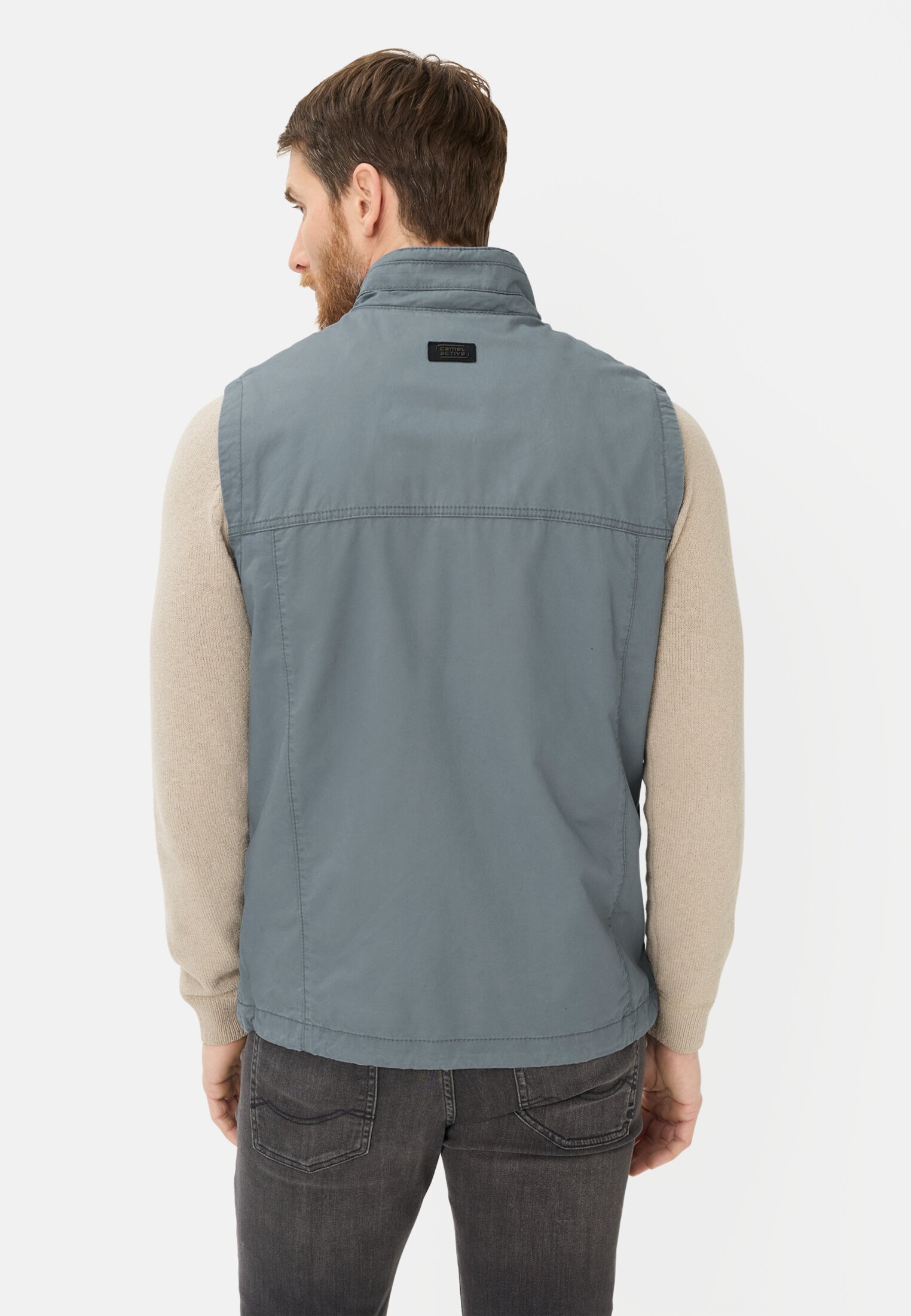Men Outdoor vest with inner pockets Storm Blue worn back
