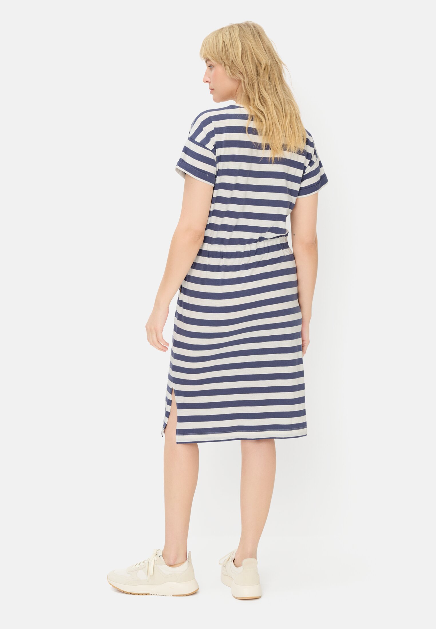 Damen Kleid mit Tunnelzug Ozeanblau getragen hinten