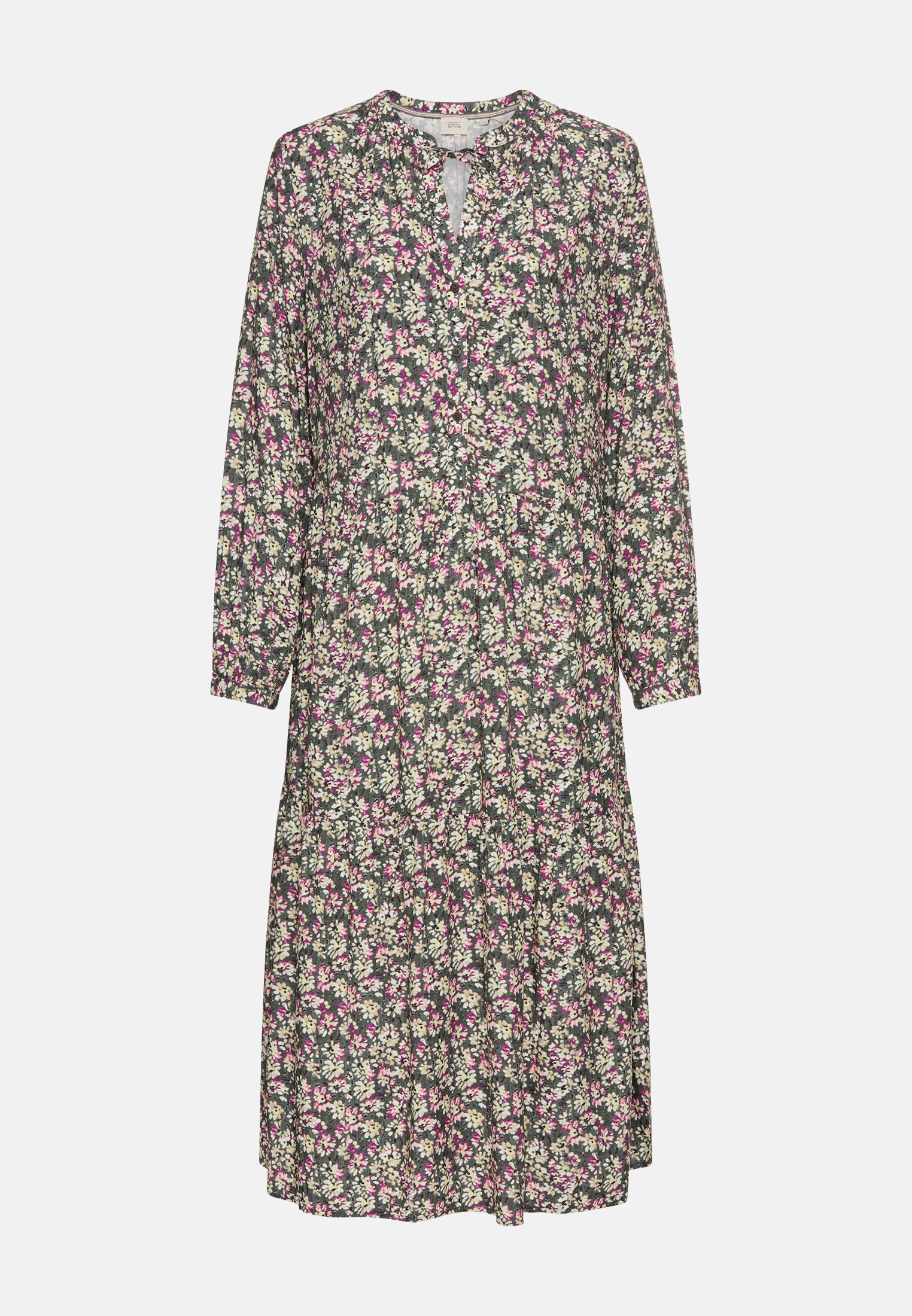 Damen Langarm Kleid aus reiner Viskose Blumenmuster frontal vorn