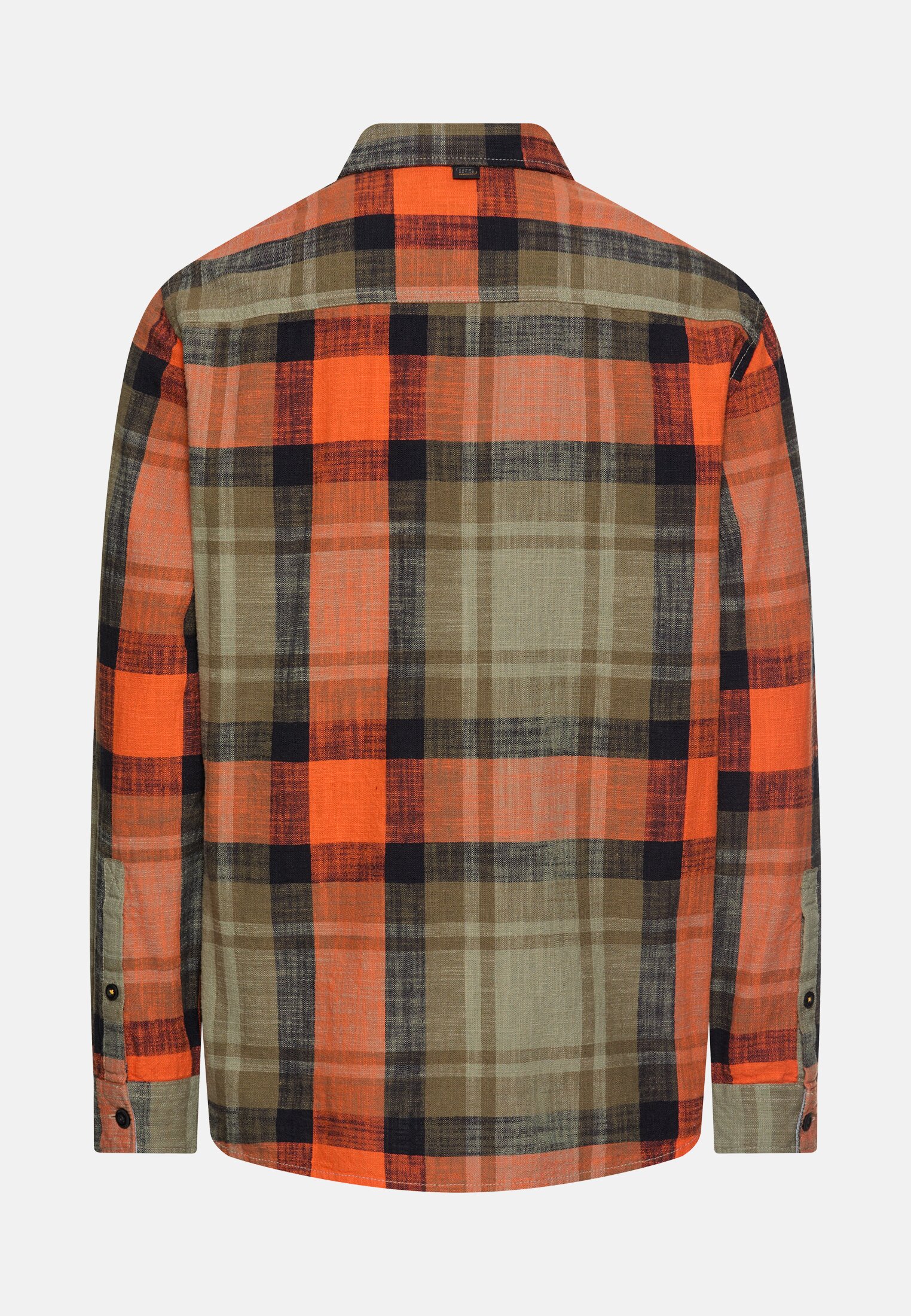 Men Casual Long sleeve shirt made of pure cotton Orange frontal back