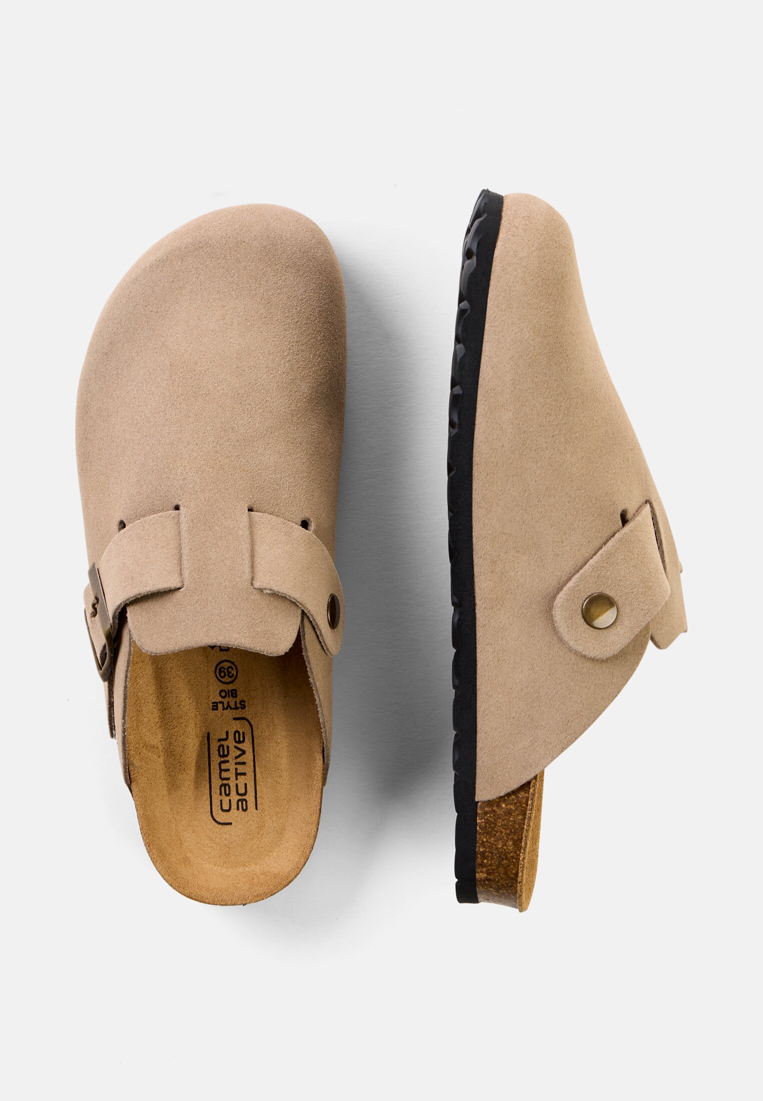 Women Leather mules with cork footbed Beige frontal top