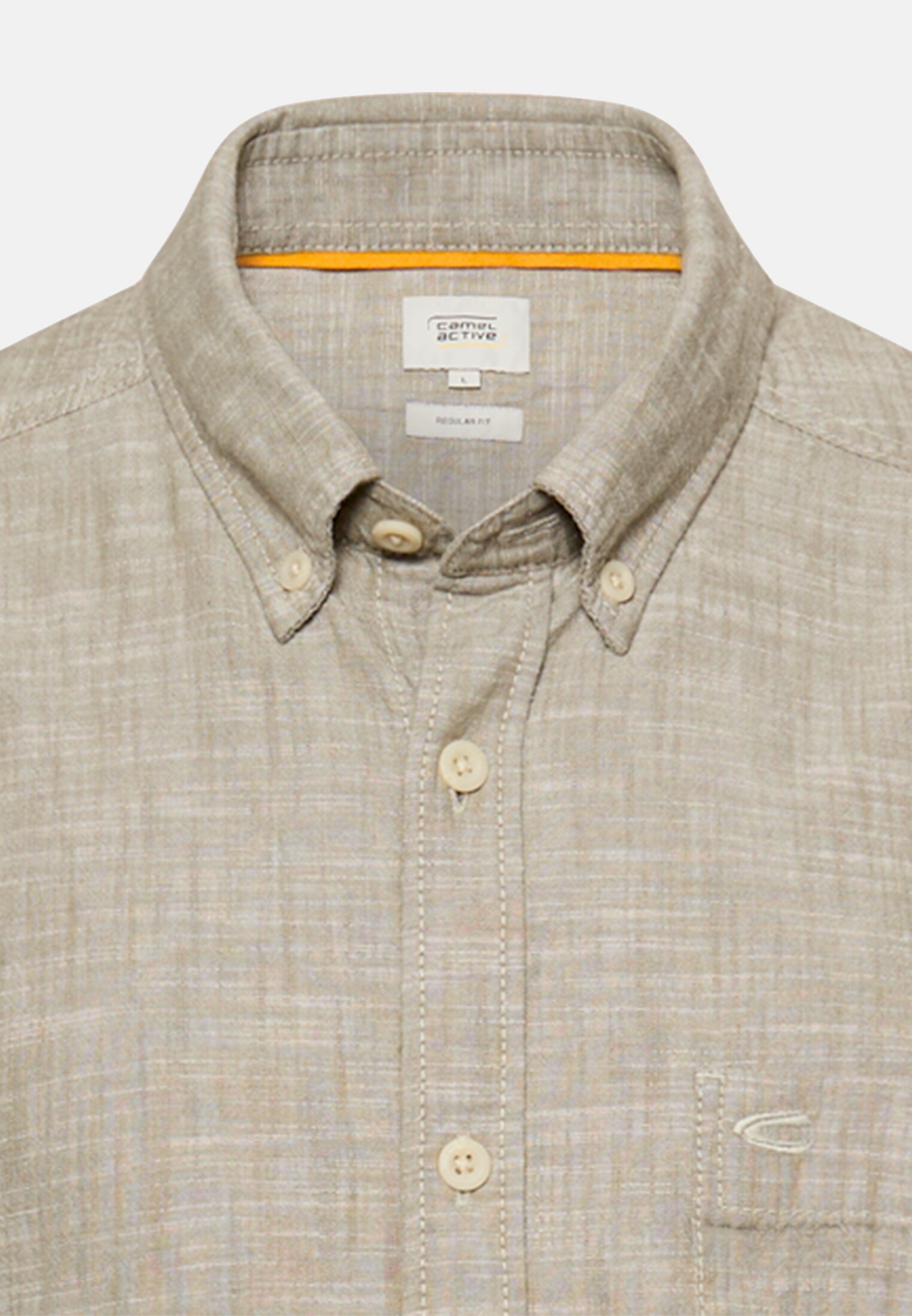 Herren Meliertes Kurzarmhemd aus reiner Baumwolle Grün vorne nah