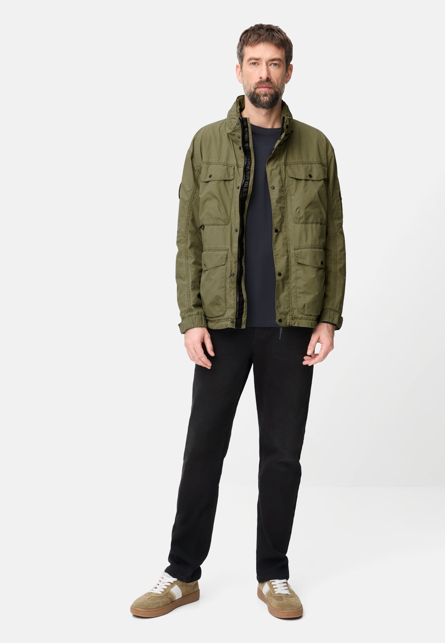 Men teXXXactive® jacket with roll-up hood Olive Green worn front full body