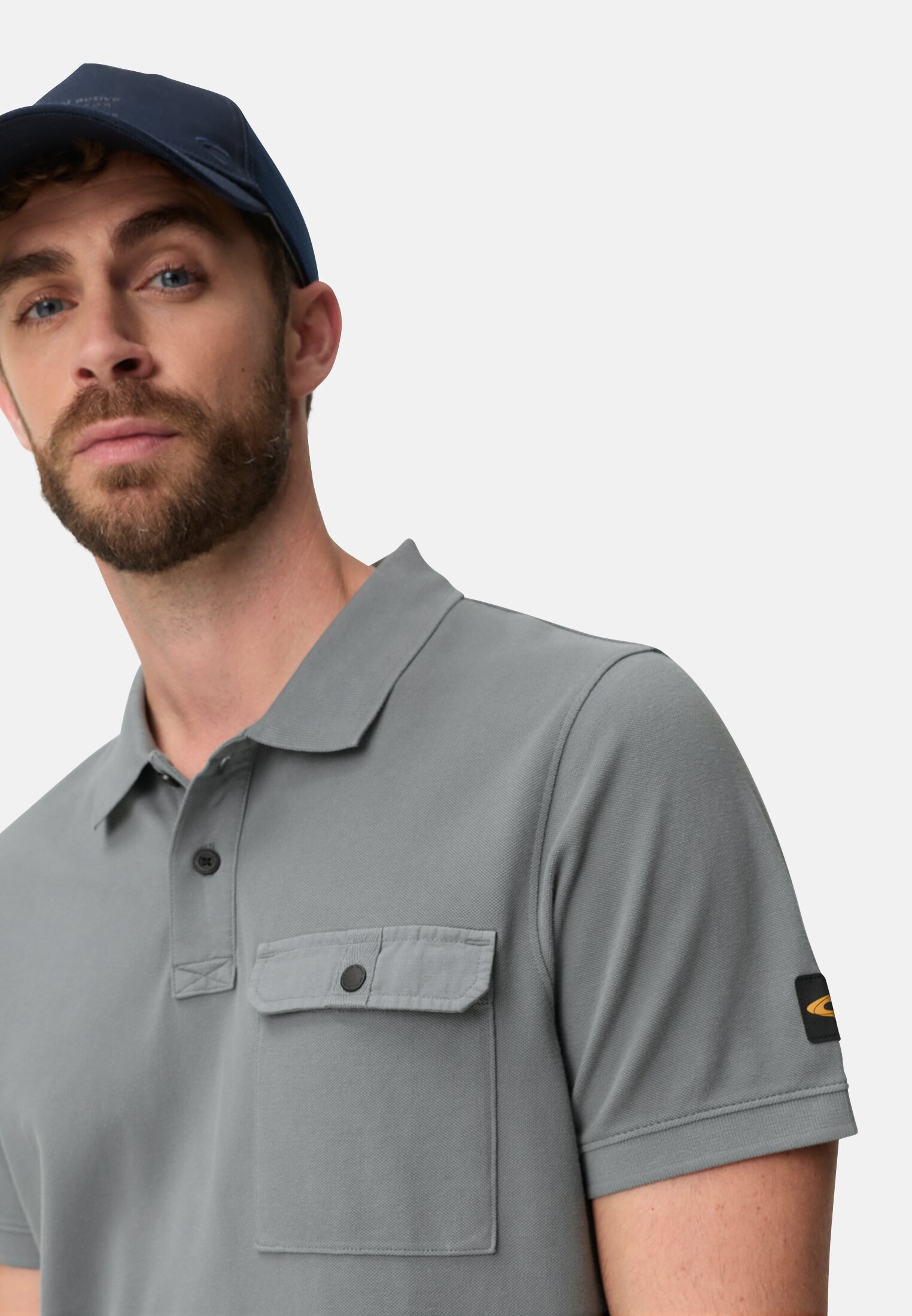 Men Polo shirt made of pure cotton Storm Blue worn detail close