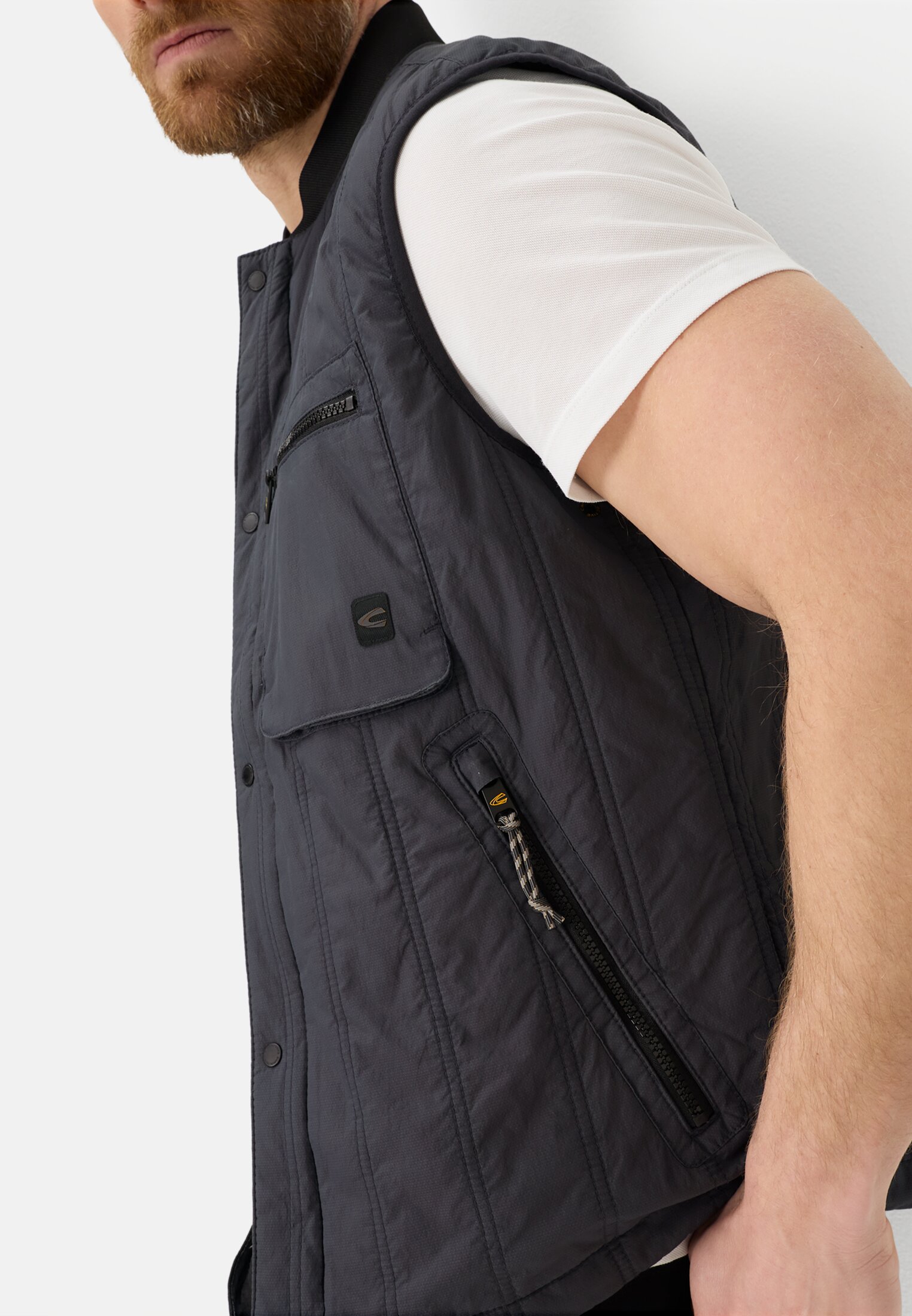 Men Quilted waistcoat with stand-up collar Dark Blue worn detail close