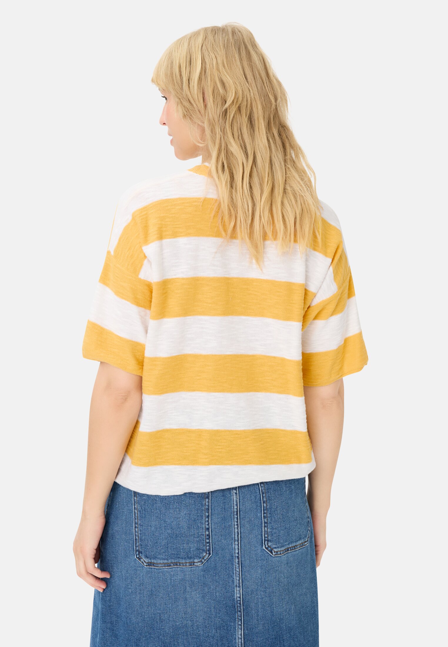 Women 1/2-sleeve shirt made of pure cotton Yellow worn back