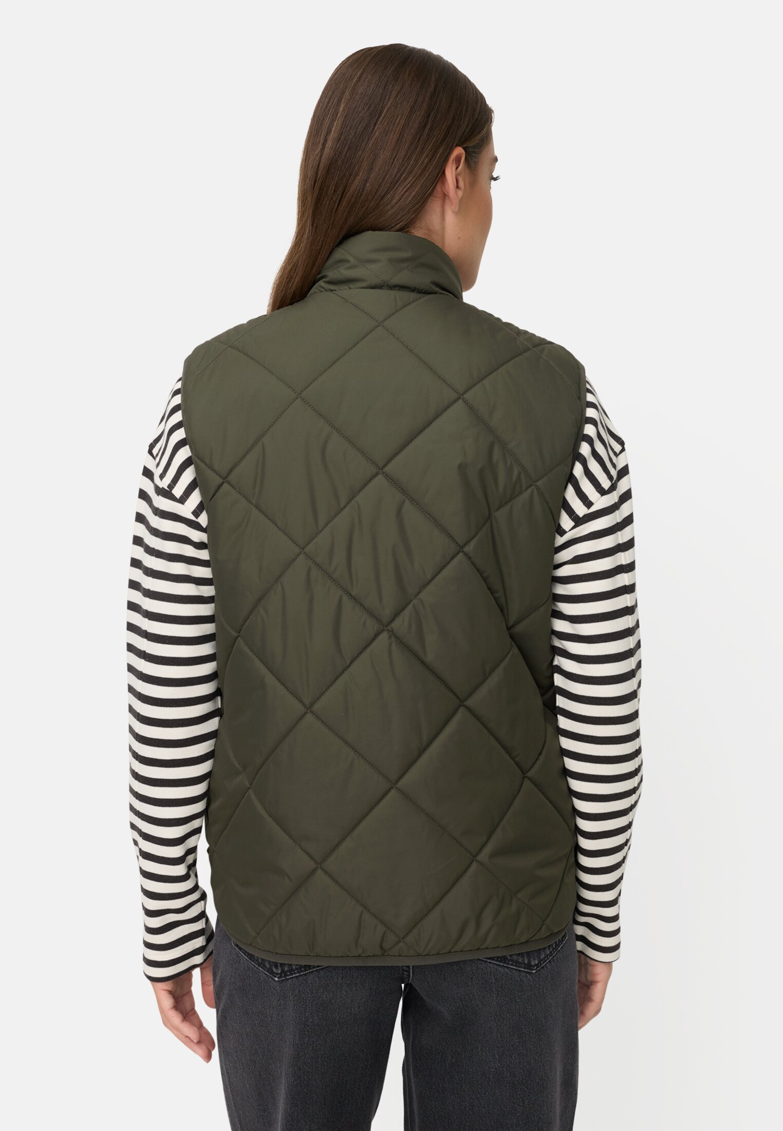 Women Reversible vest with 2-way zipper Forest Green worn back