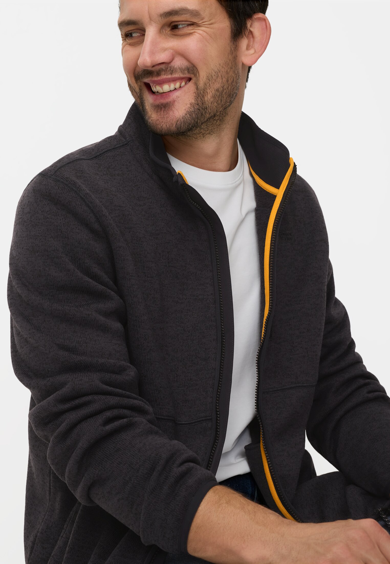 Men Cardigan with stand-up collar Navy blue worn emotional