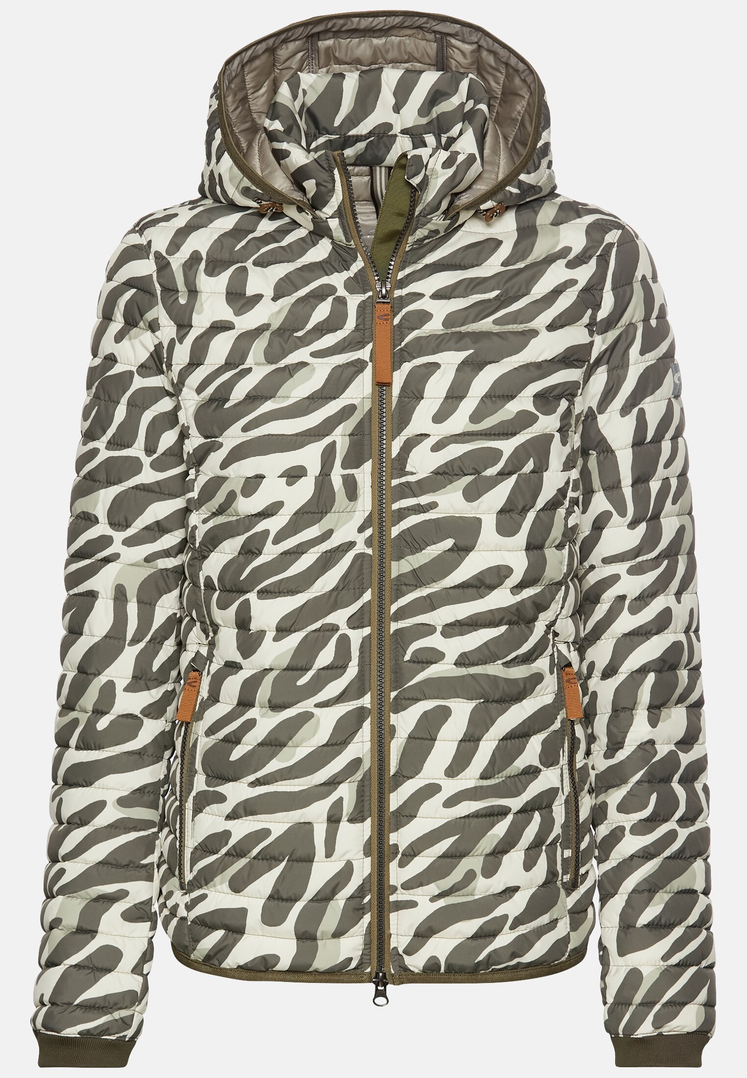 Women Quilted blouson with animal print Green-White frontal front