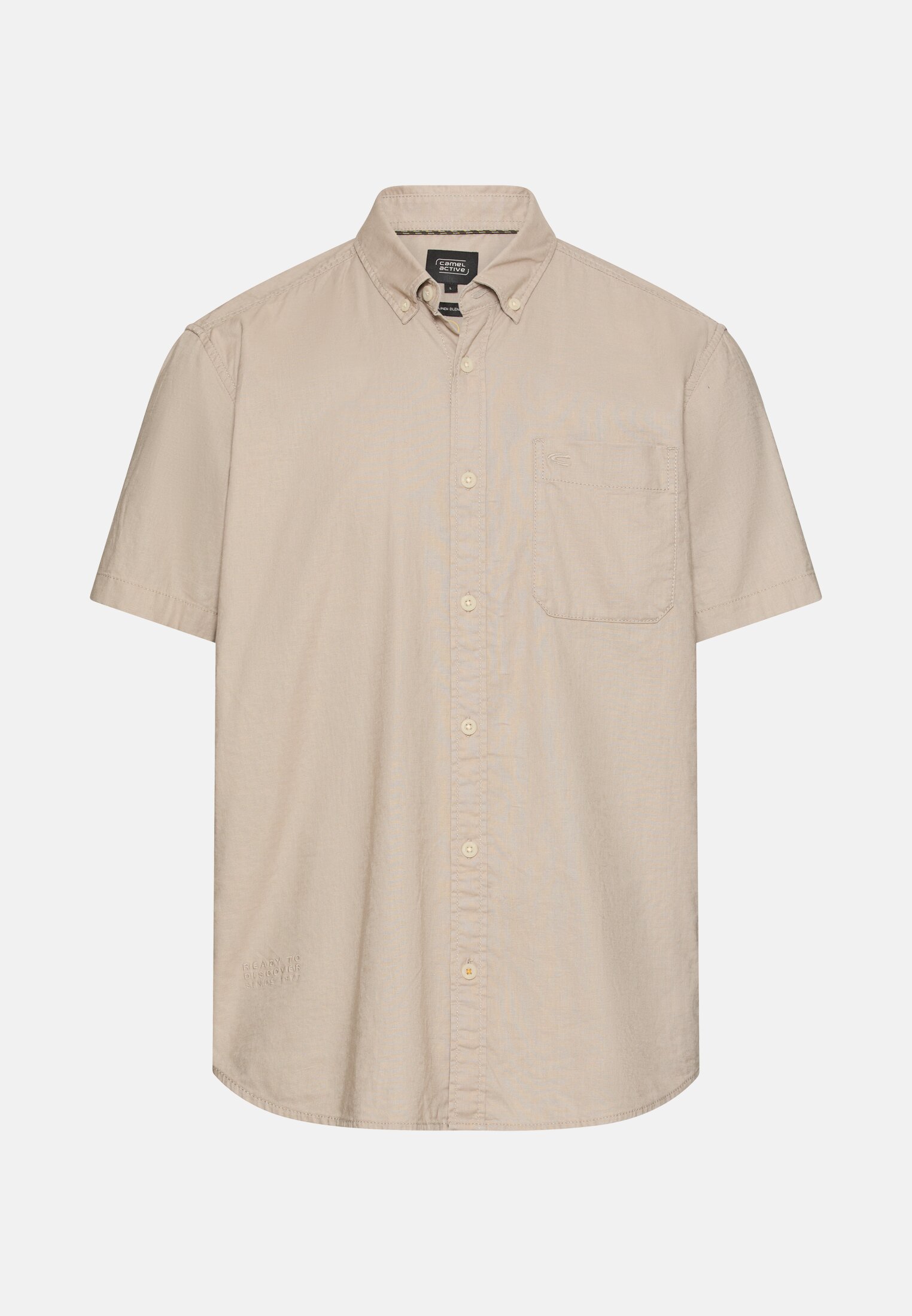 Heren Korte mouwen shirt van linnenmix Beige frontaal voor