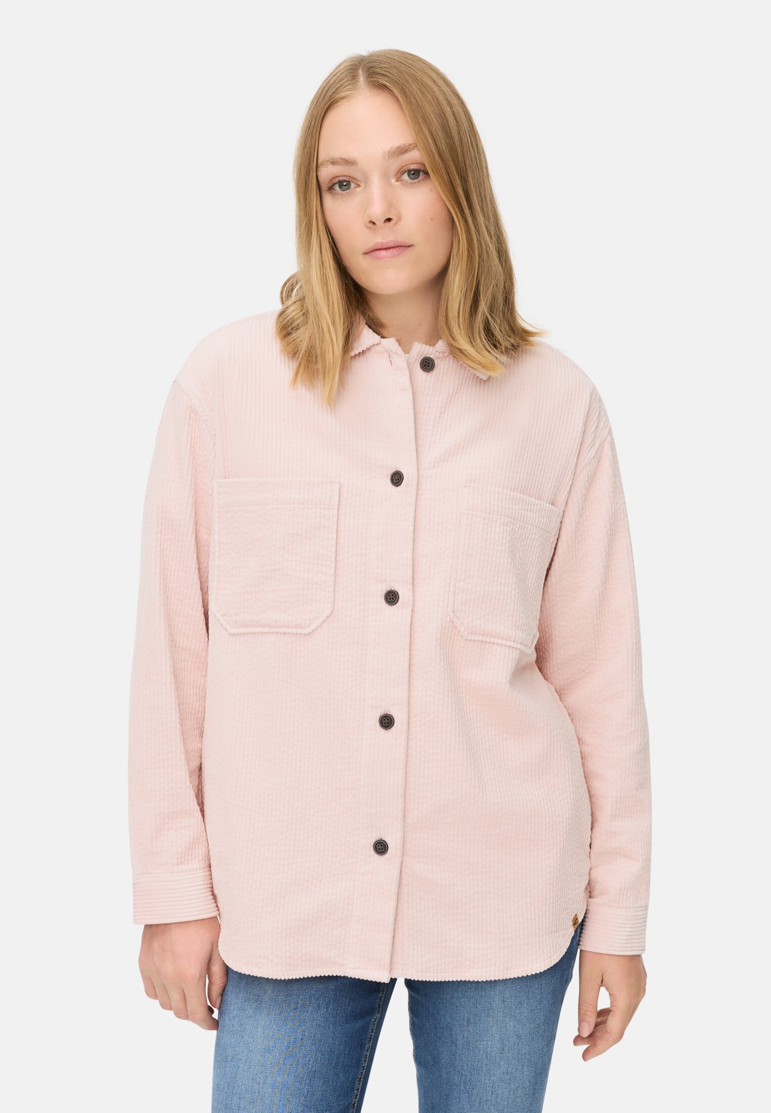Damen Cord-Bluse aus reiner Baumwolle Lilarosa getragen vorn