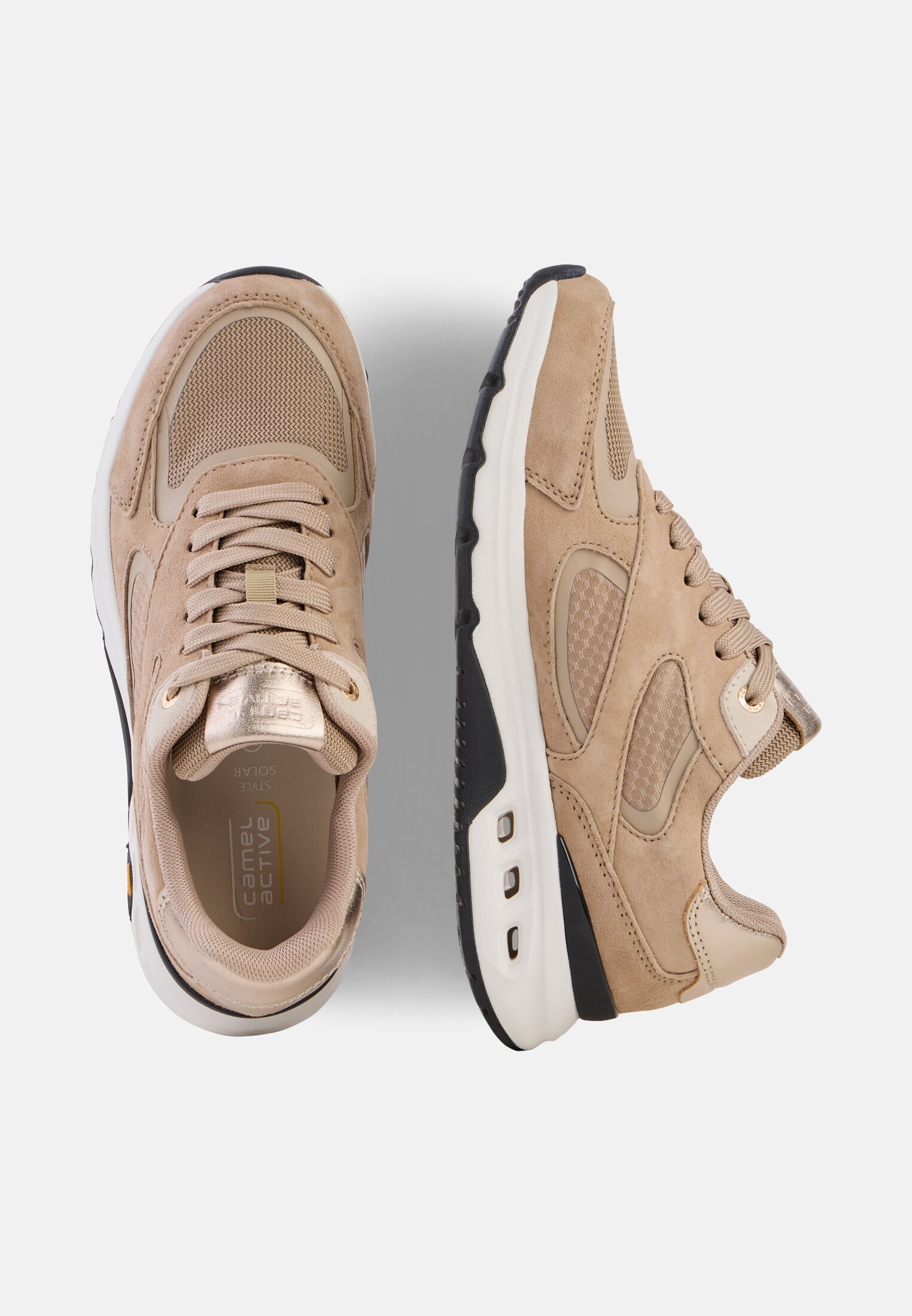 Vrouwen Casual sneaker met comfort voetbed Beige frontaal van boven