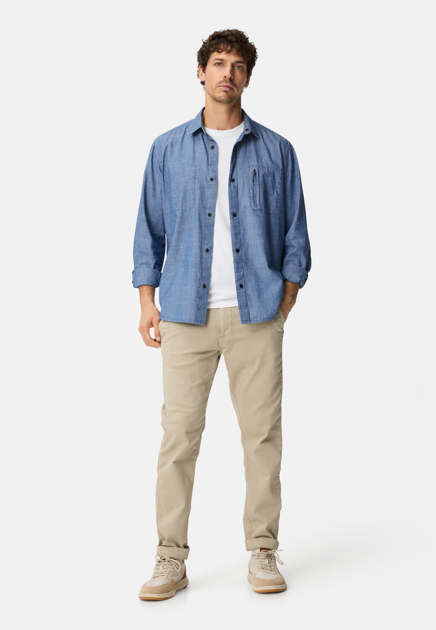 Heren Overhemd met lange mouwen van puur katoen Blauw gedragen voor lichaam compleet 