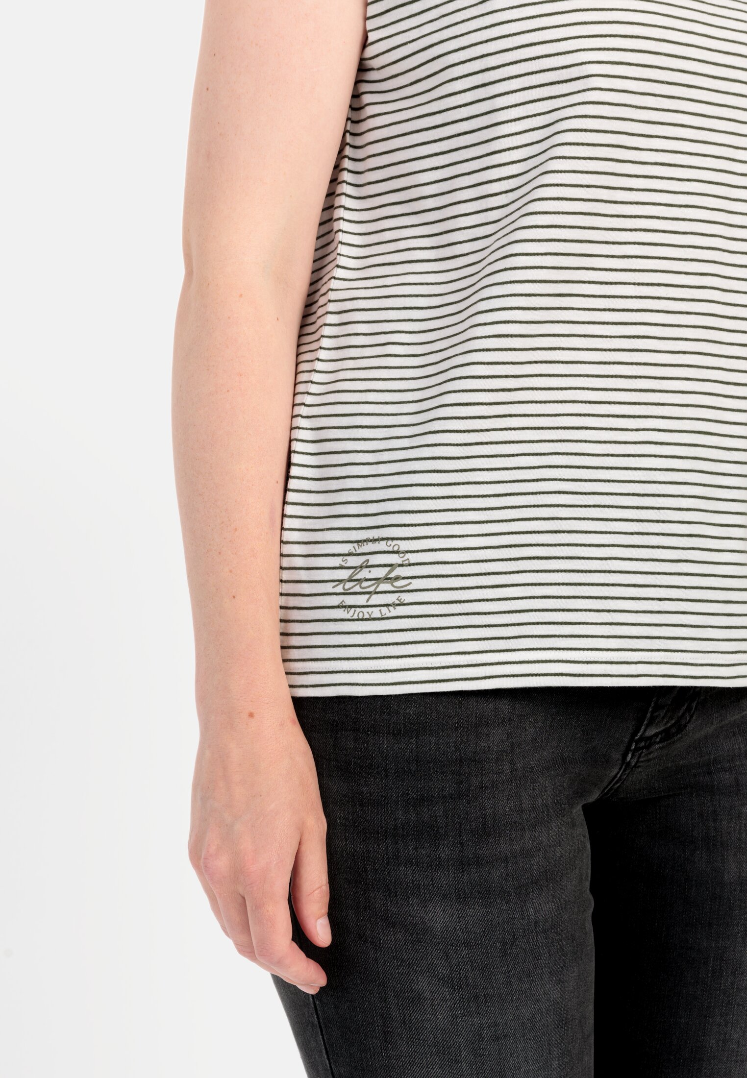 Women Striped shirt made from certified organic cotton Green worn detail close