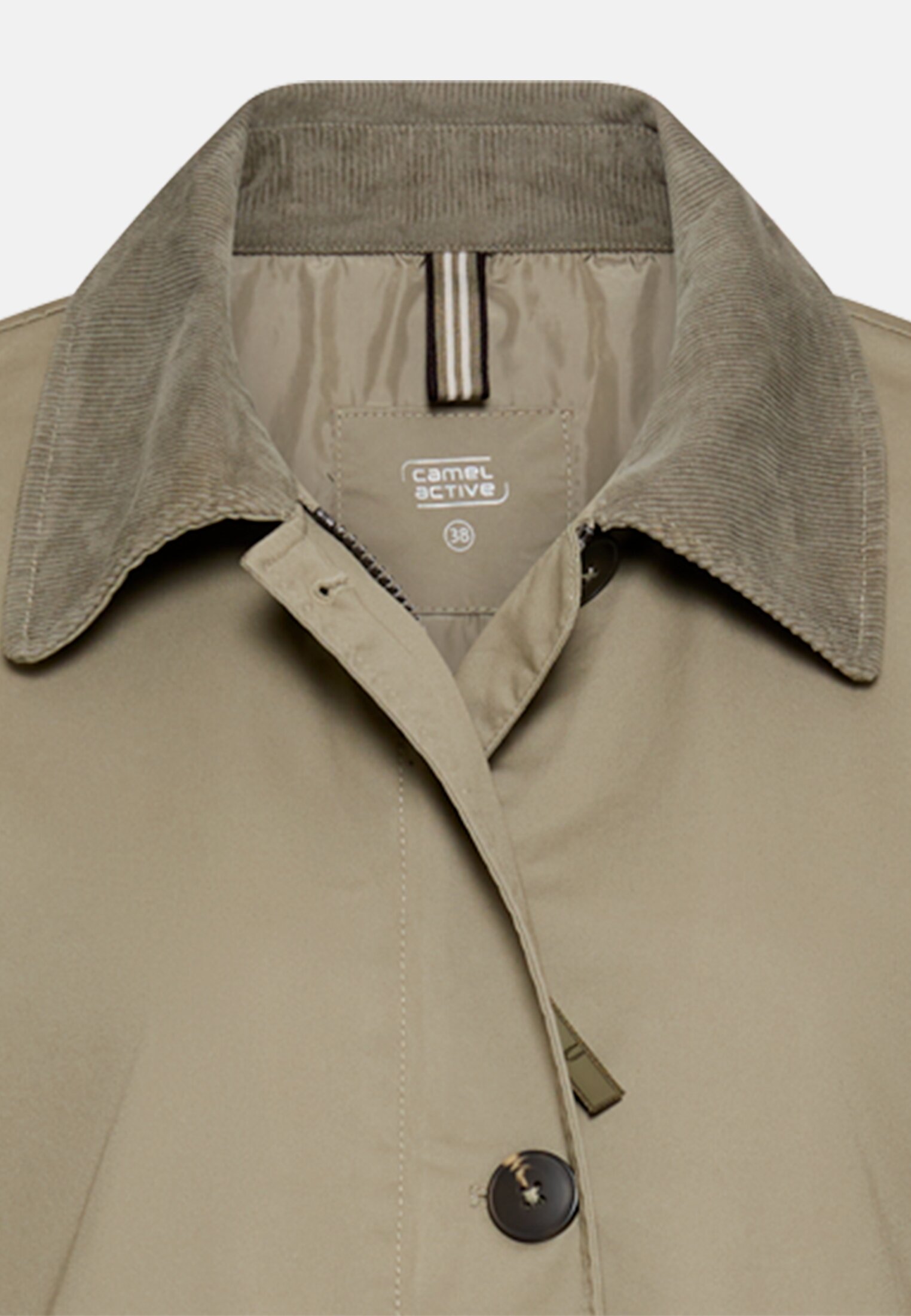 Women Coat with corduroy collar Sage front close