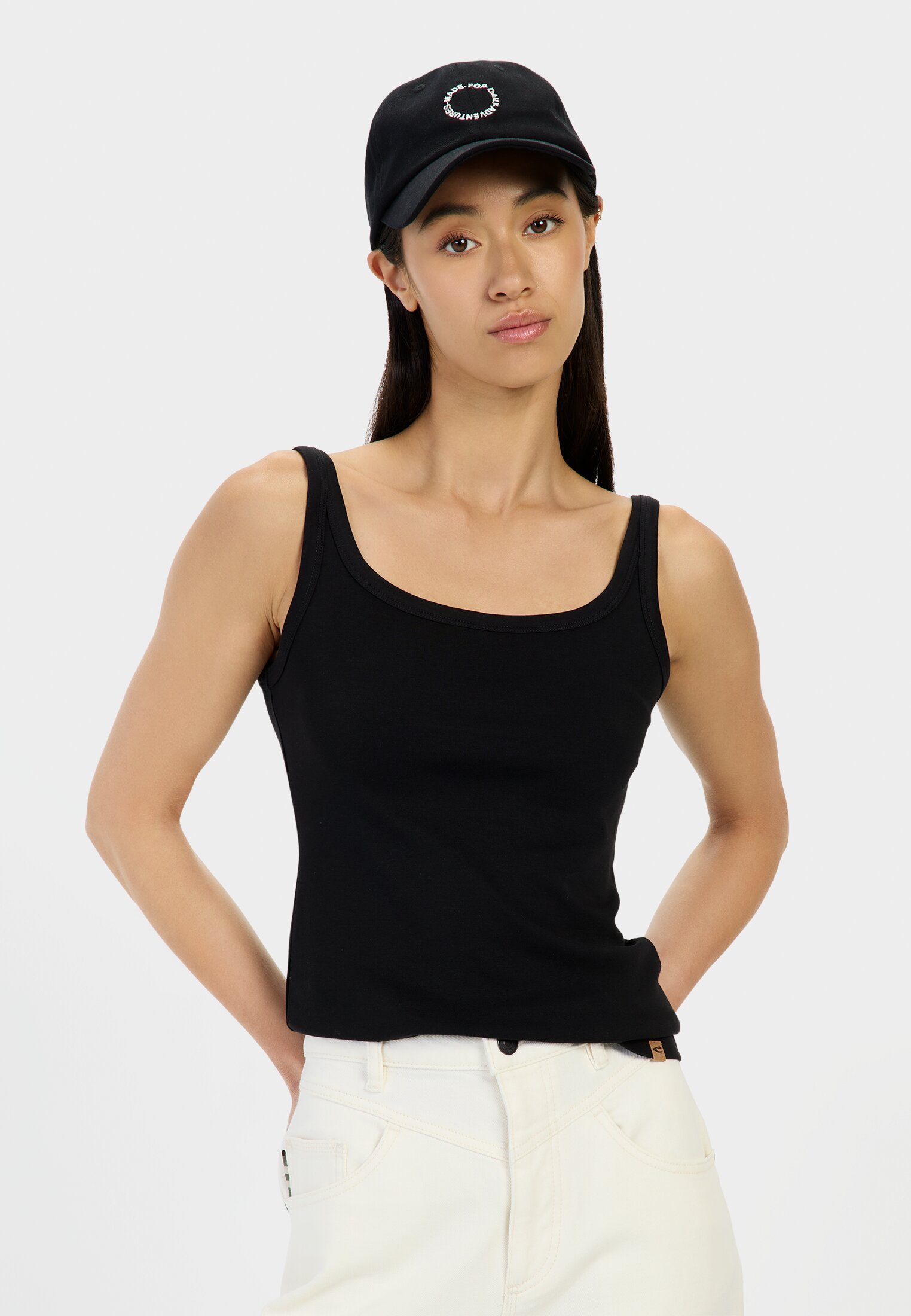 Women Basic top made of pure cotton Black worn front