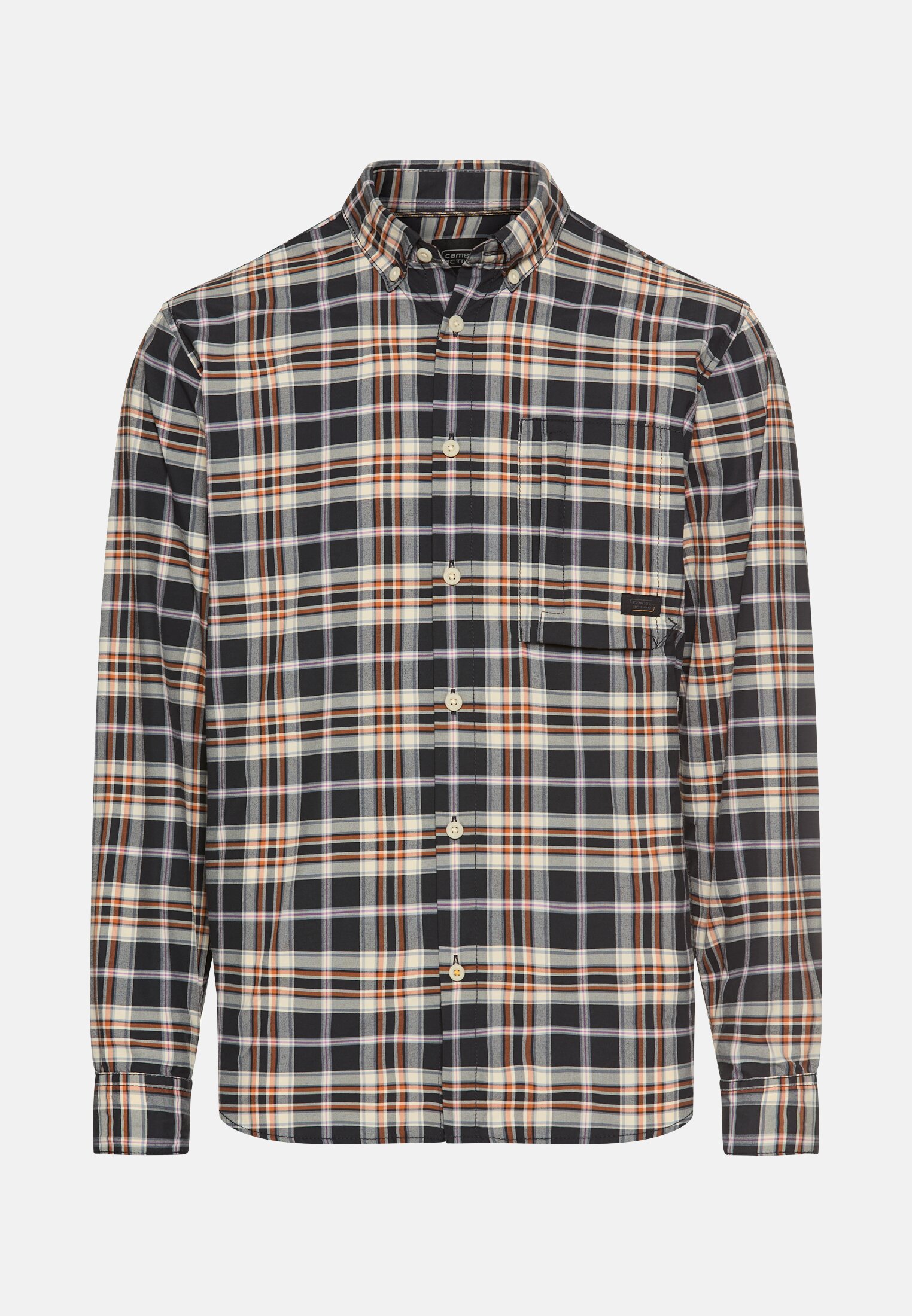 Herren Langarm Shirt aus reiner Baumwolle mit Knopfkragen und Brusttaschen Zimt frontal vorn