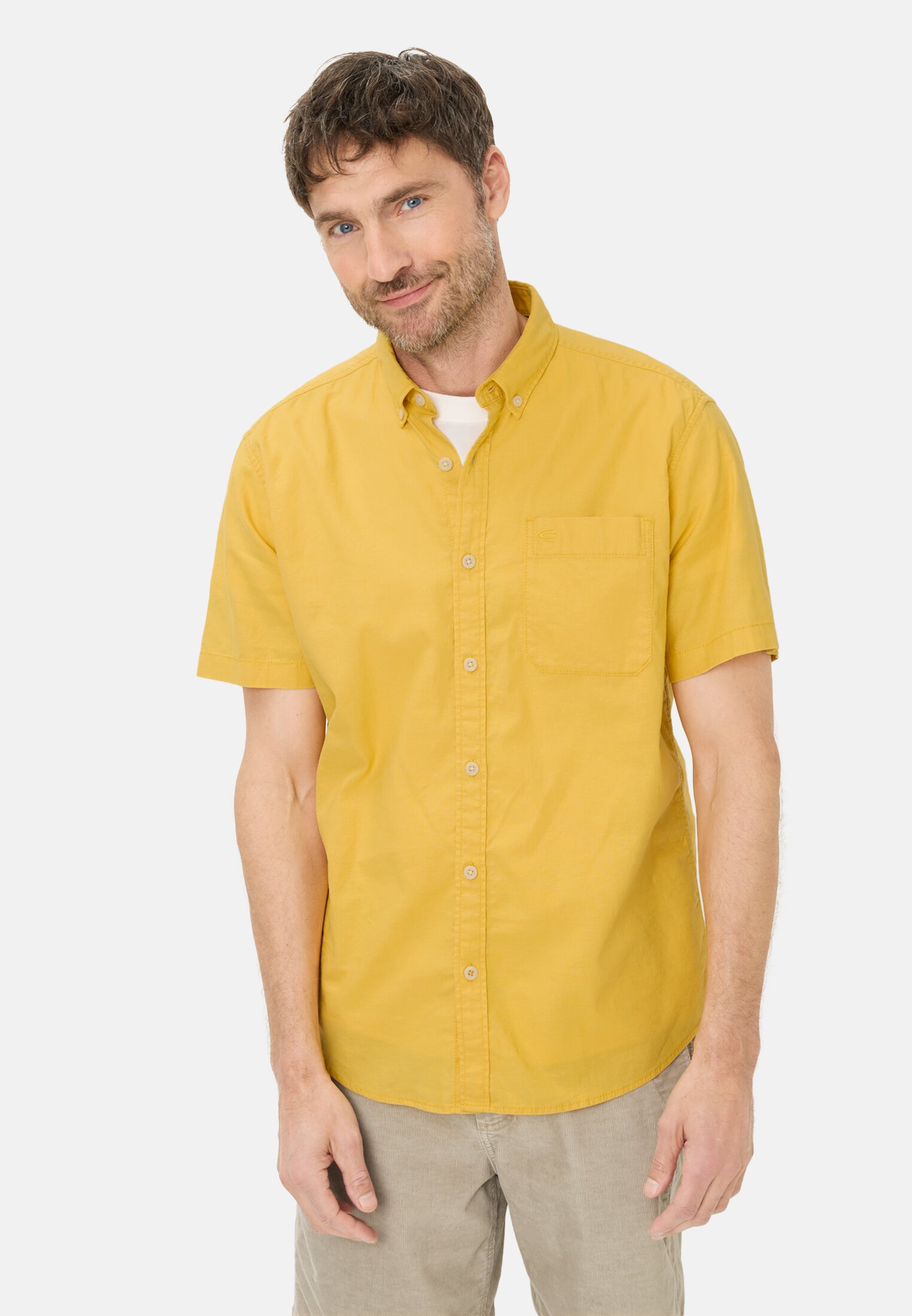 Heren Korte mouwen shirt van linnenmix Zonnegeel gedragen voor