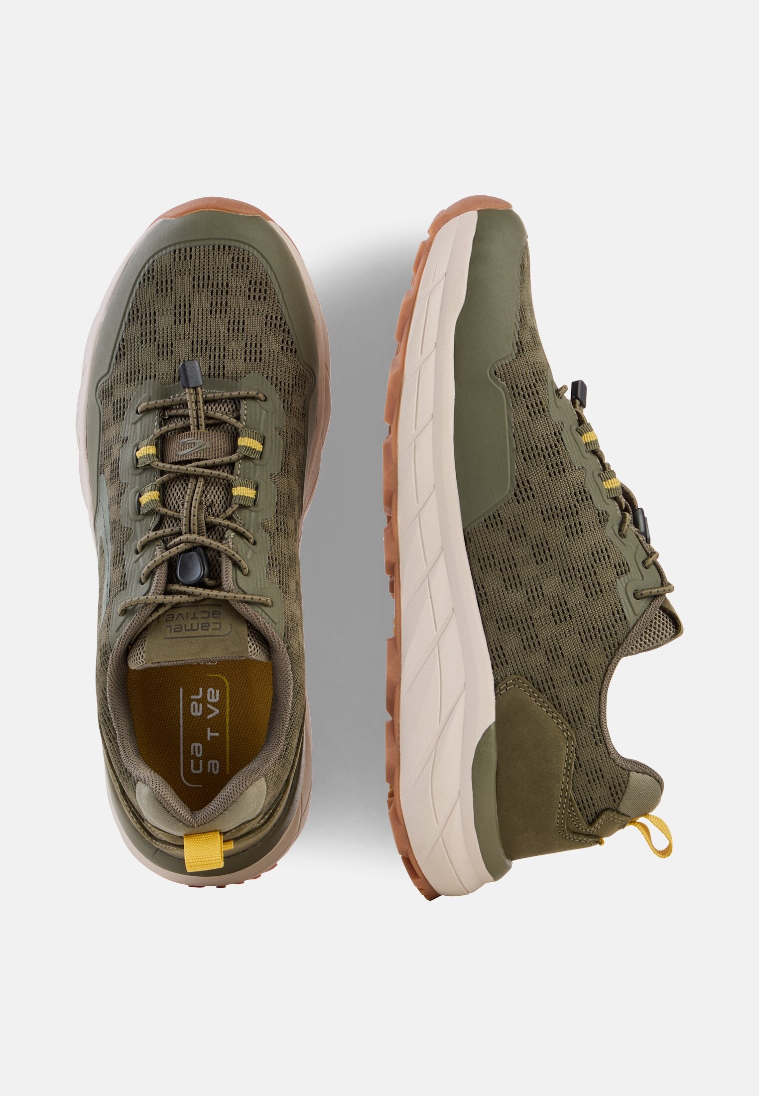 Heren Casual sneaker met snelsluiting Kaki frontaal van boven