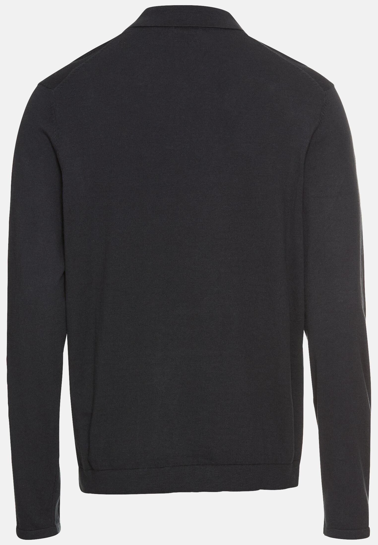 Herren Leichtes Langarm Polo aus reiner Baumwolle Navyblau frontal hinten